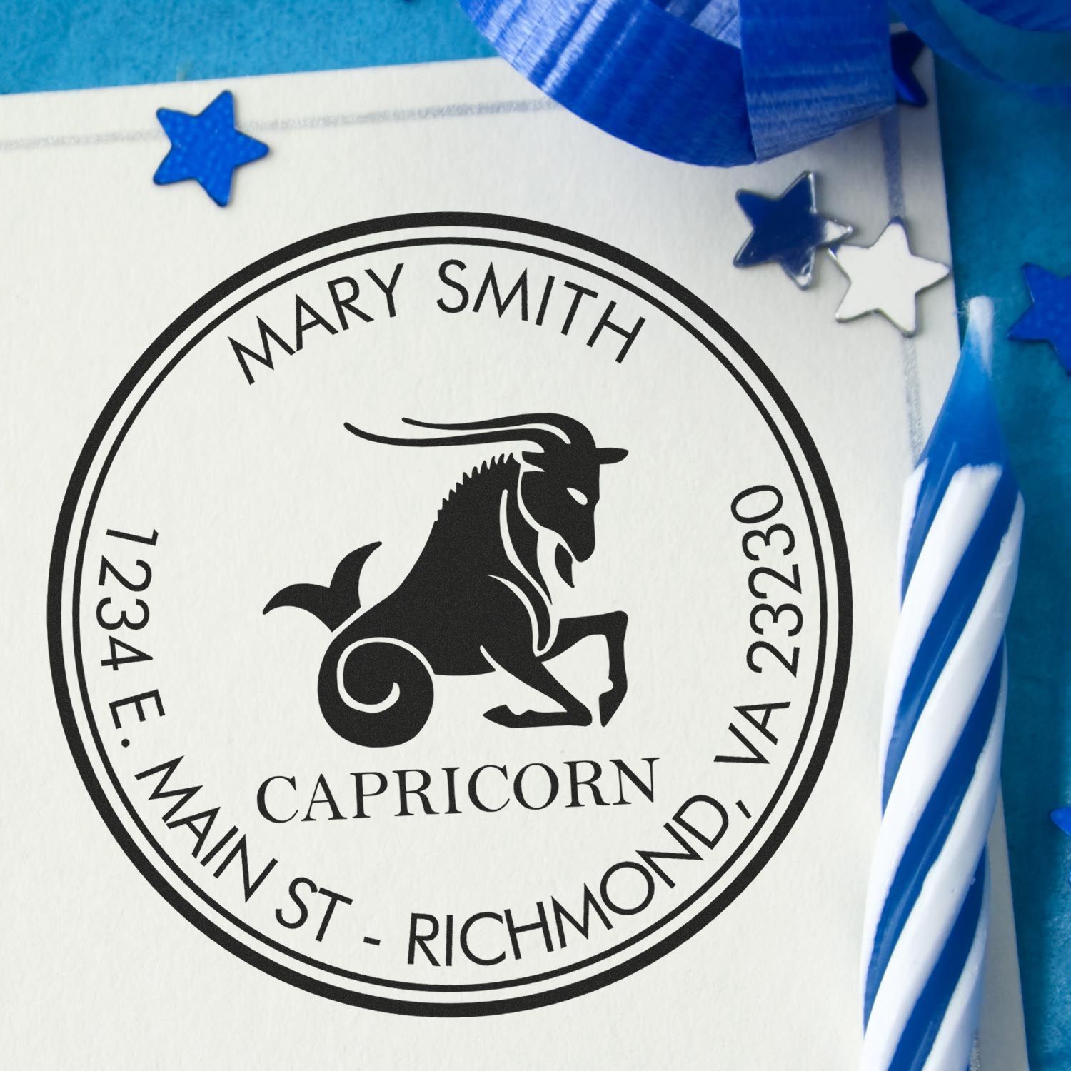 Self-Inking Capricorn Sea Goat Customized Home Address Stamp - Engineer Seal Stamps
