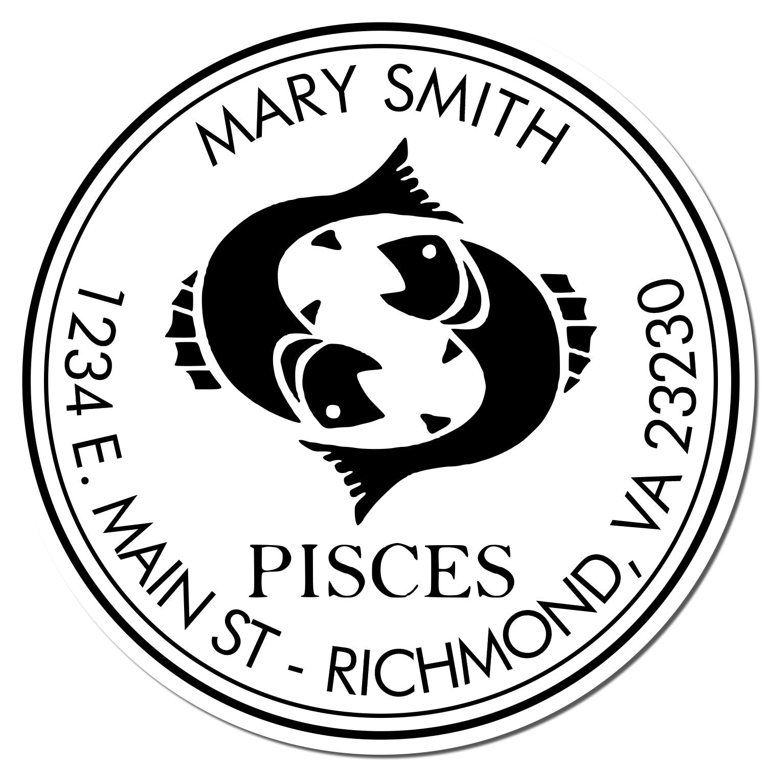 PSI Pre-Inked Pisces Swimming Customized Return Address Stamp - Engineer Seal Stamps