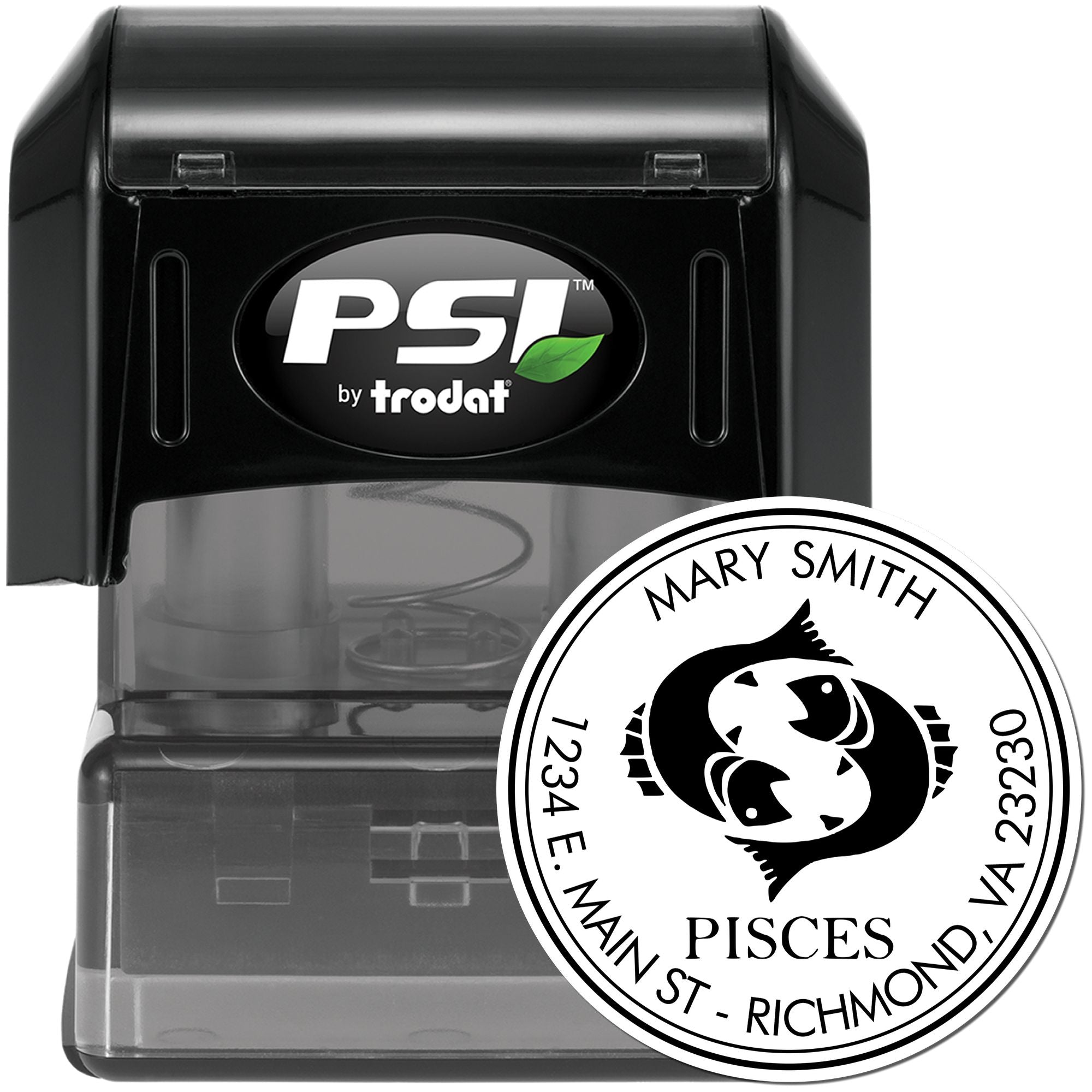 PSI Pre-Inked Pisces Swimming Customized Return Address Stamp - Engineer Seal Stamps