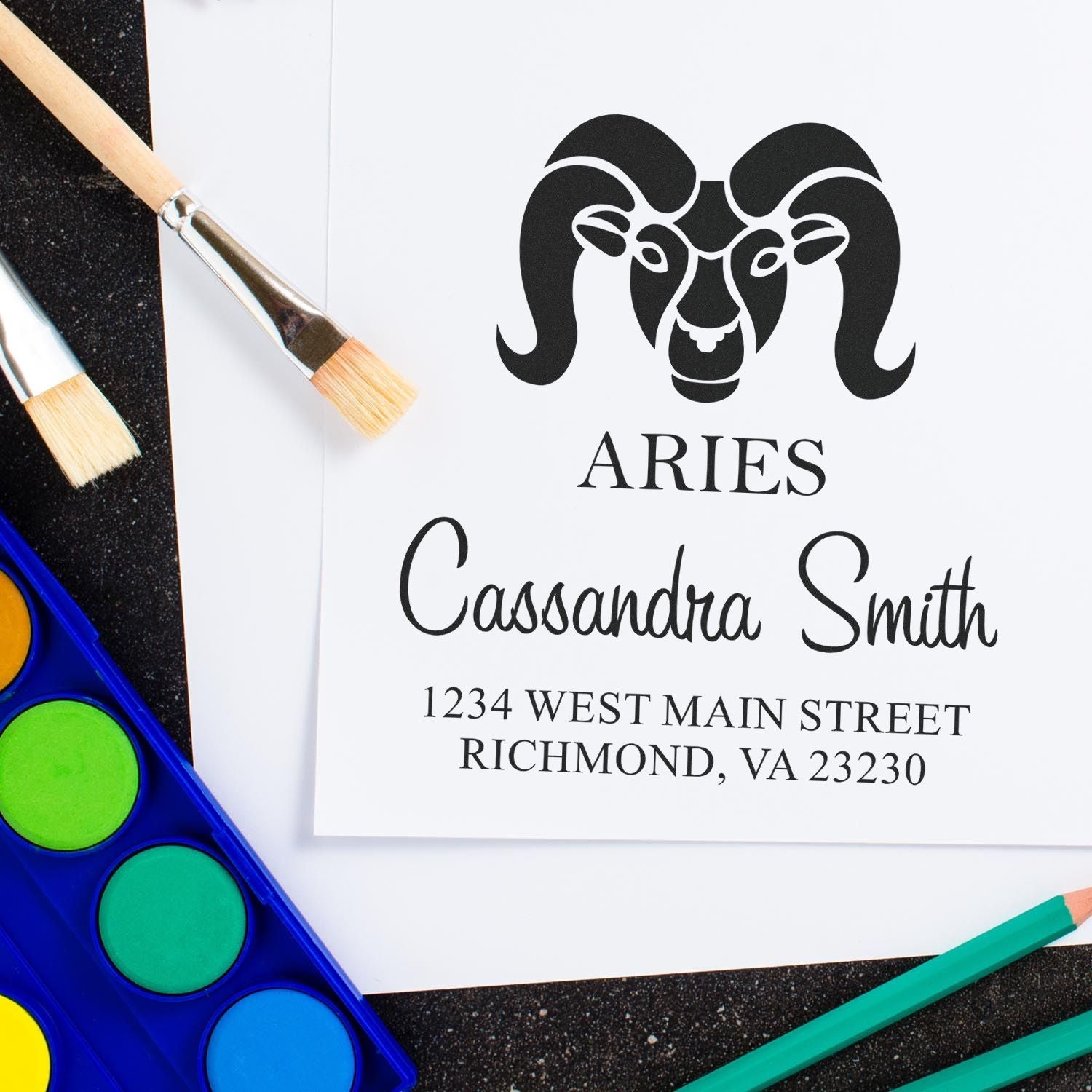 Energetic Aries Zodiac Personalized Return Address Stamper - Engineer Seal Stamps