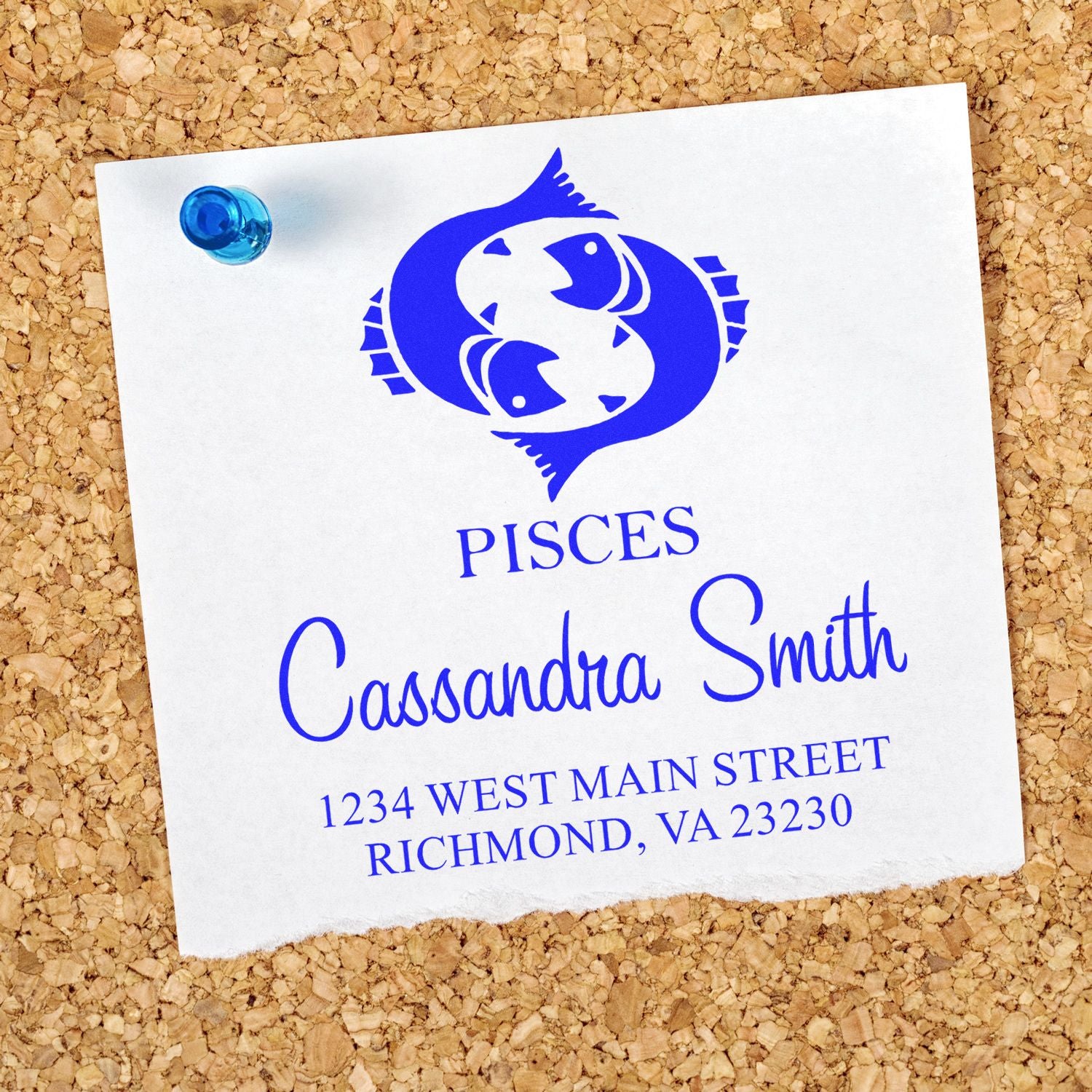 Gentle Pisces Zodiac Personalized Return Address Stamper