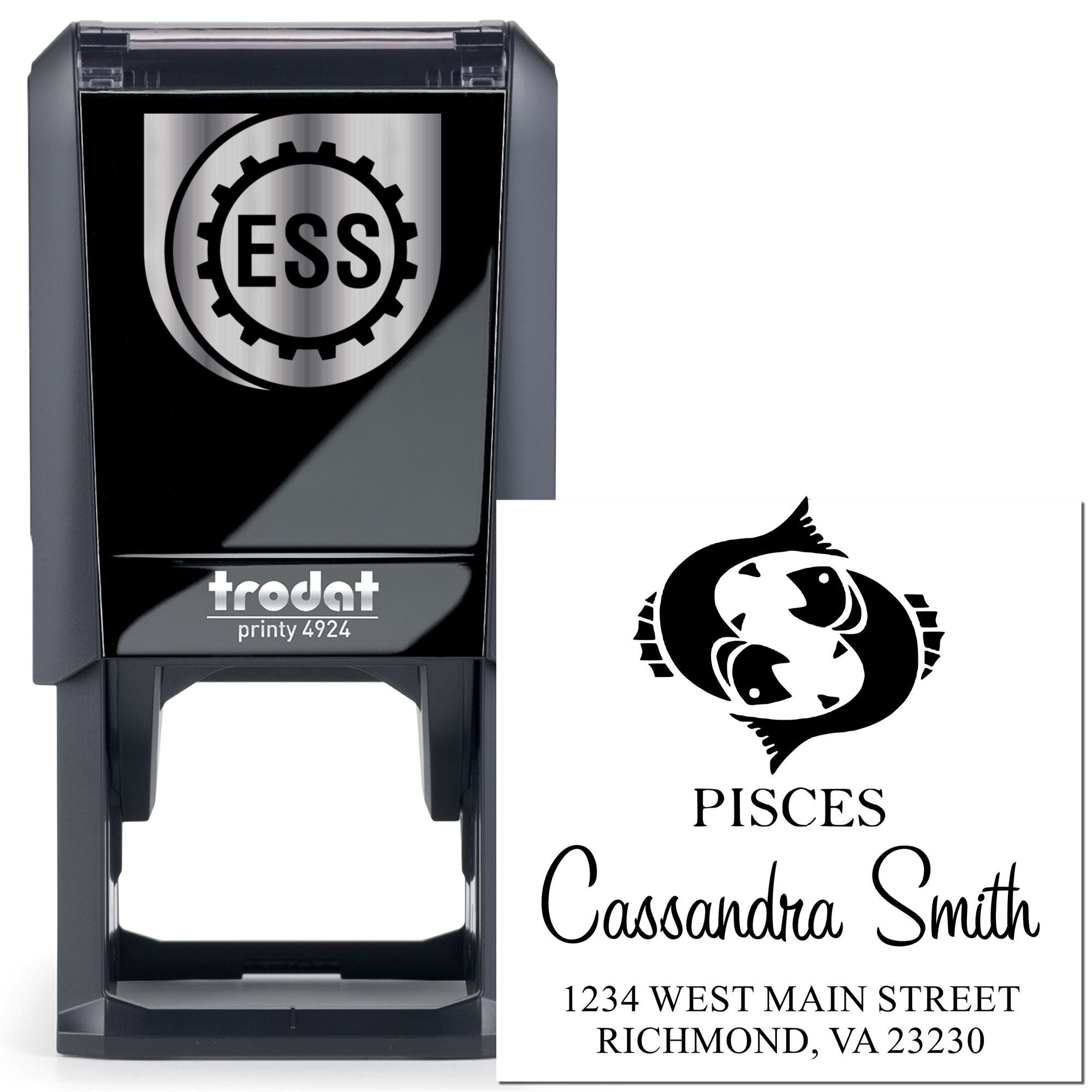 Celestial Gentle Pisces Self-Inking Personalized Address Stamp - Engineer Seal Stamps
