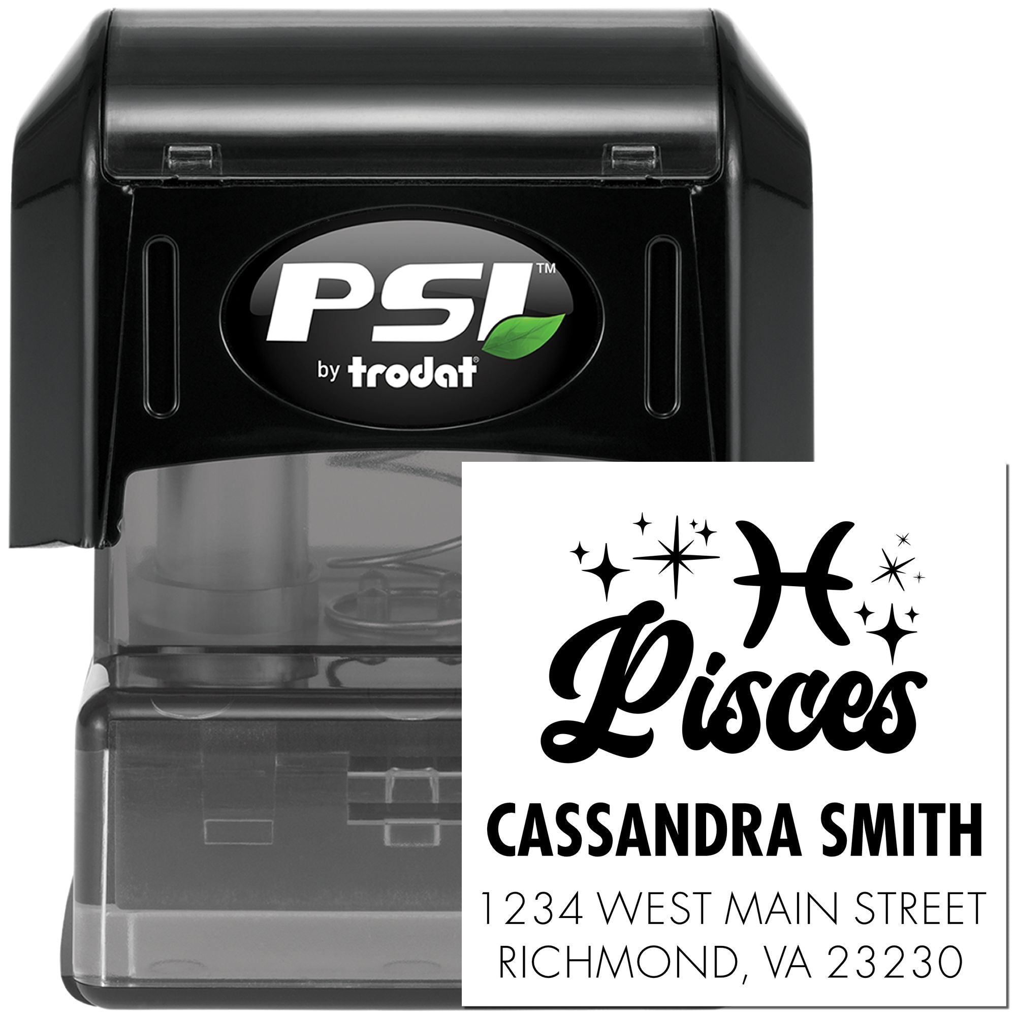 Empathetic Pisces Celestial Personalized Return Address Stamper - Engineer Seal Stamps