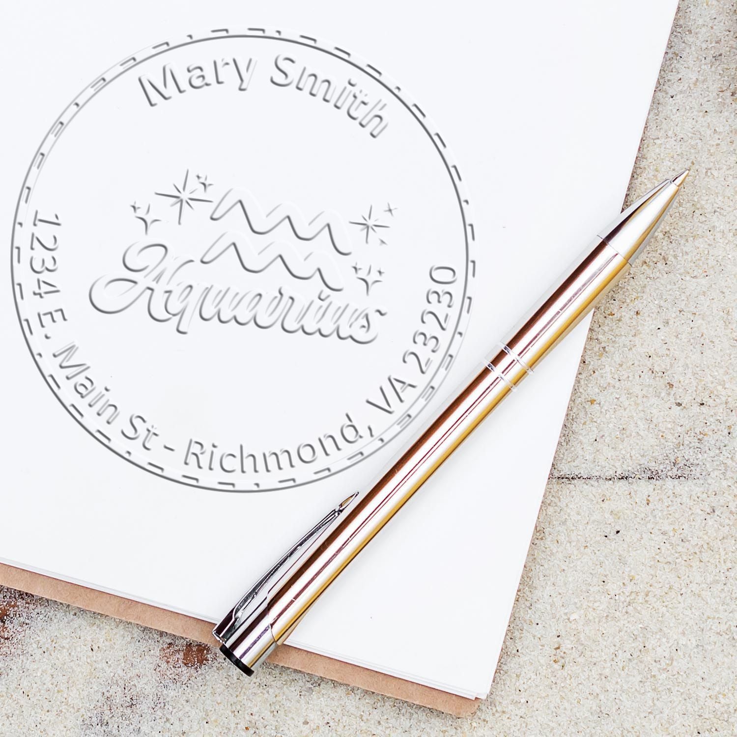 Hybrid Visionary Aquarius Personalized Home Address Embosser - Engineer Seal Stamps