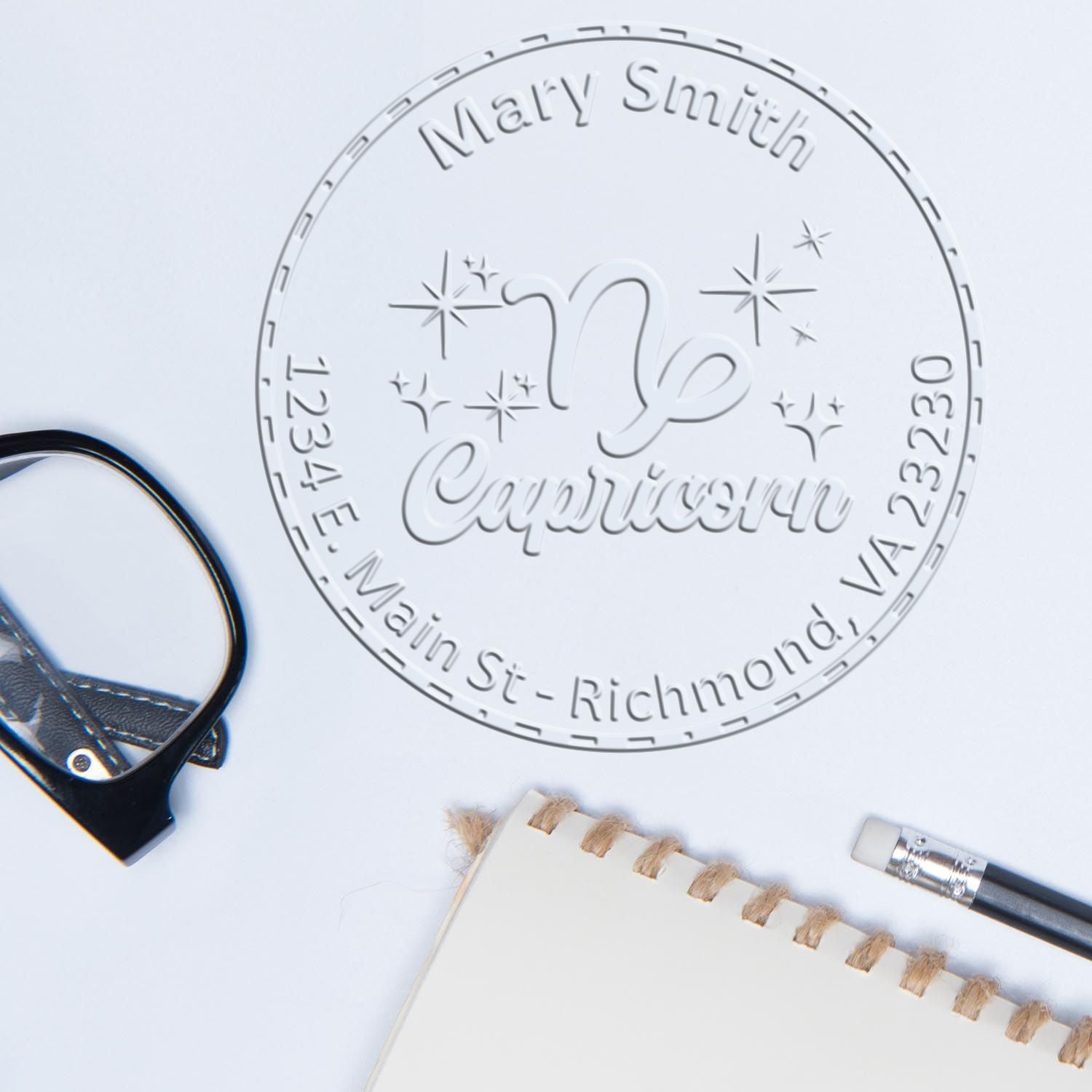 Hybrid Responsible Capricorn Personalized Home Address Paper Embosser - Engineer Seal Stamps