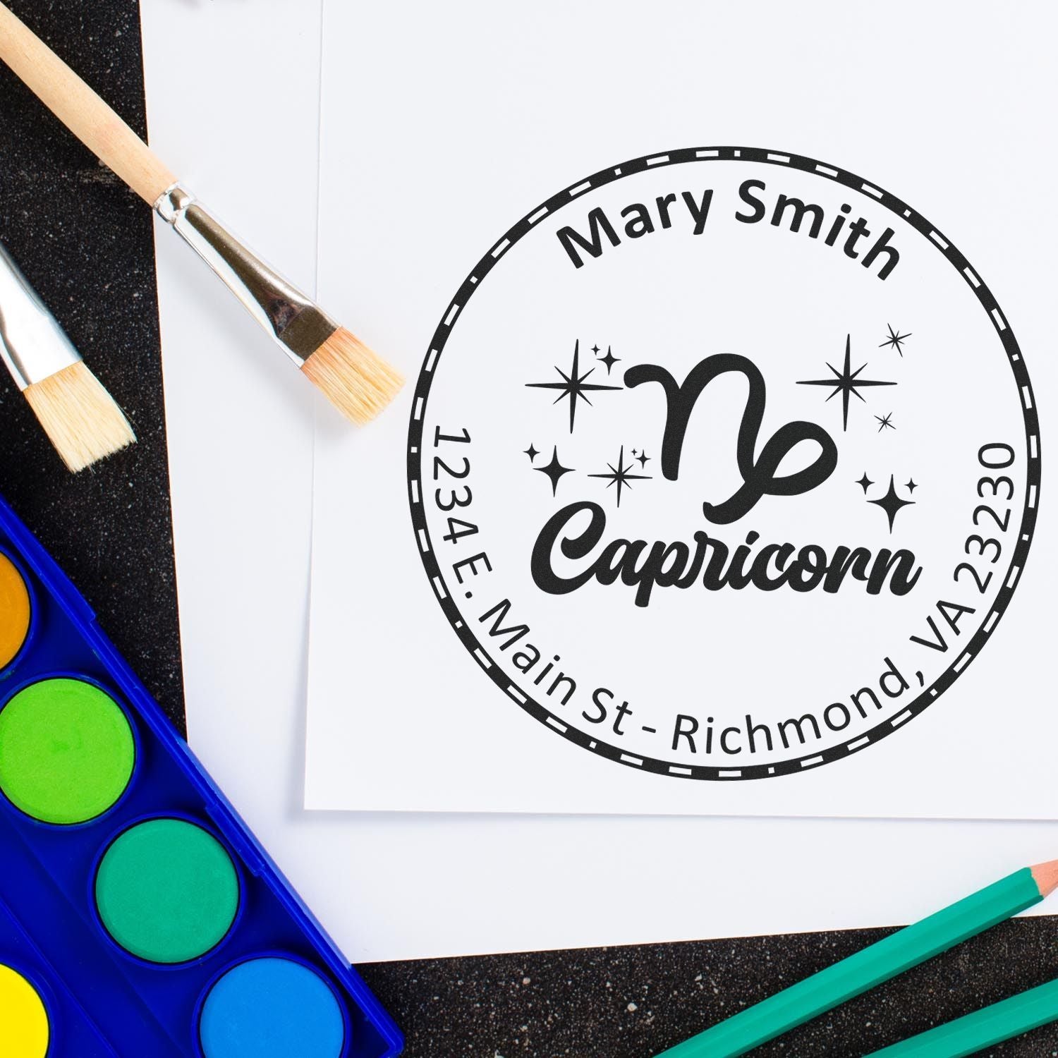 PSI Pre-Inked Responsible Capricorn Custom Name And Address Stamp - Engineer Seal Stamps