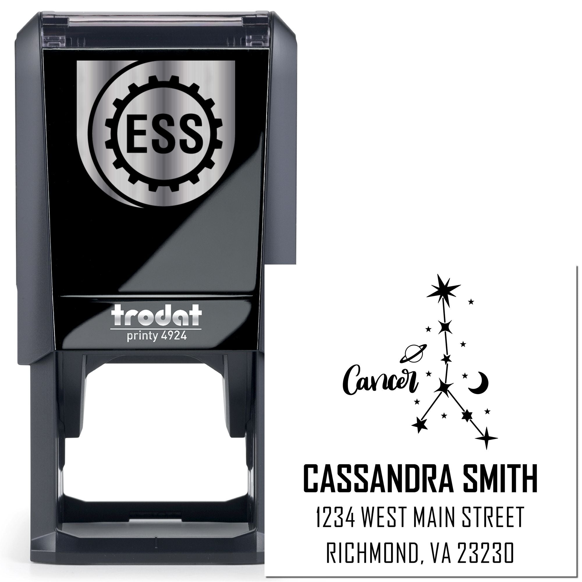 Celestial Caring Cancer Self-Inking Personalized Home Address Stamper - Engineer Seal Stamps