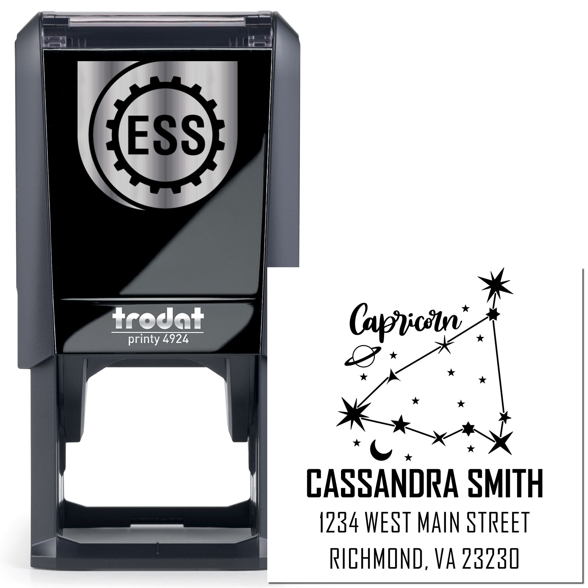 Celestial Practical Capricorn Self-Inking Personalized Return Address Stamp - Engineer Seal Stamps