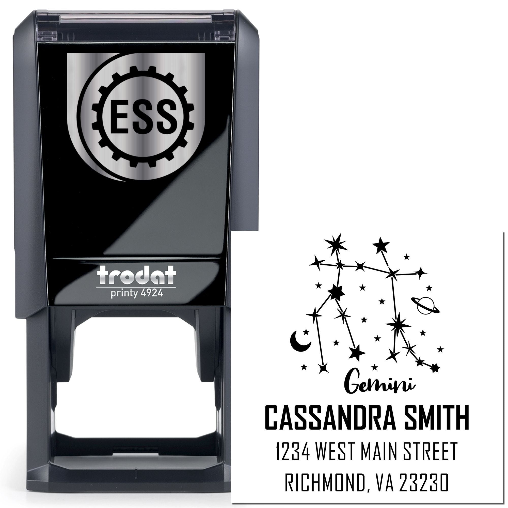 Celestial Adaptable Gemini Self-Inking Personalized Return Address Stamper - Engineer Seal Stamps