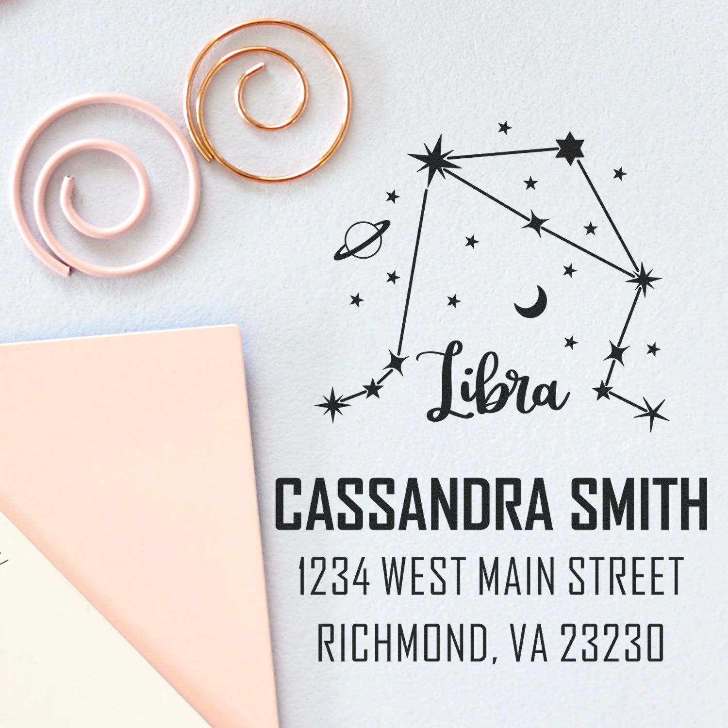 Charming Libra Zodiac Customized Name And Address Stamp