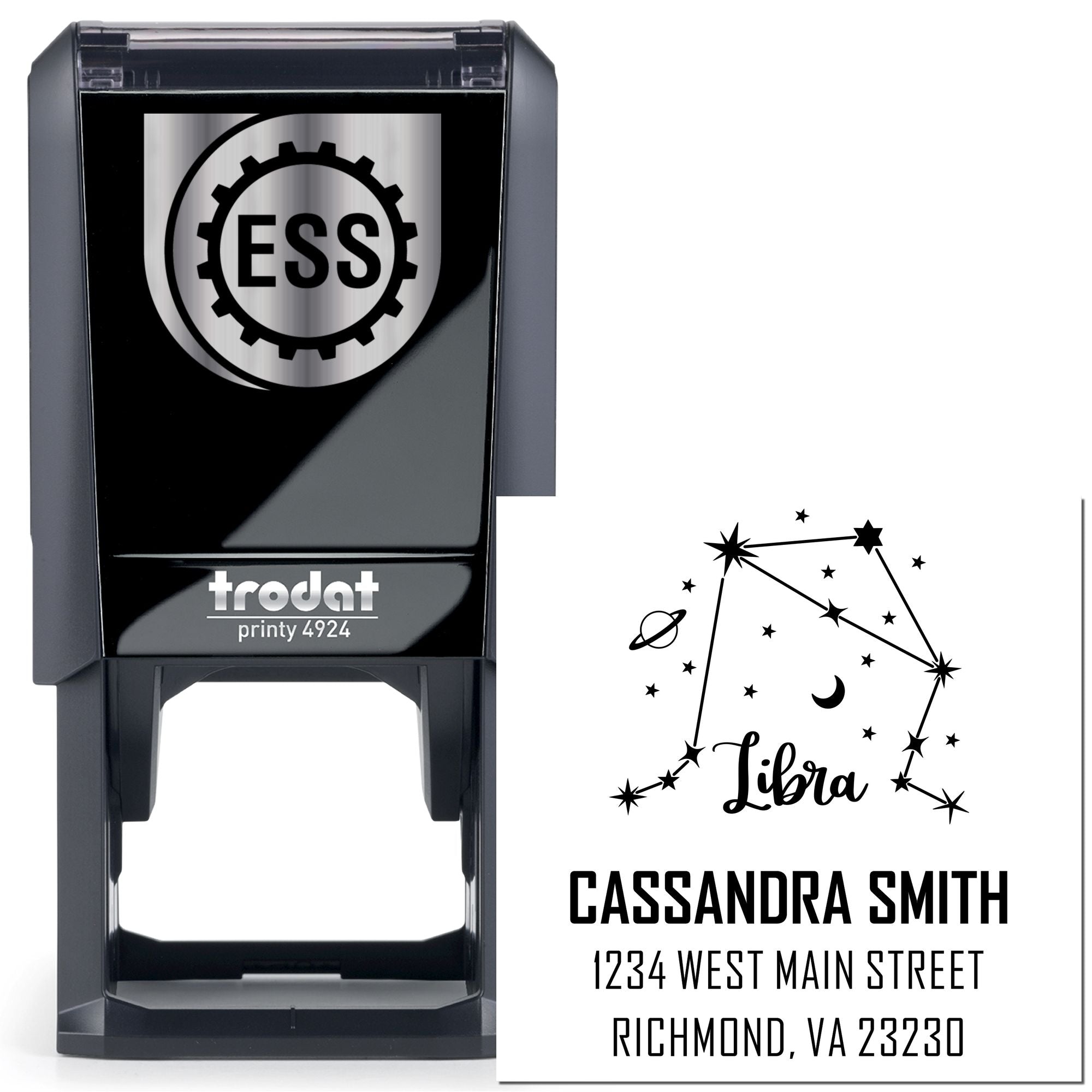 Celestial Charming Libra Self-Inking Personalized New Home Stamper - Engineer Seal Stamps
