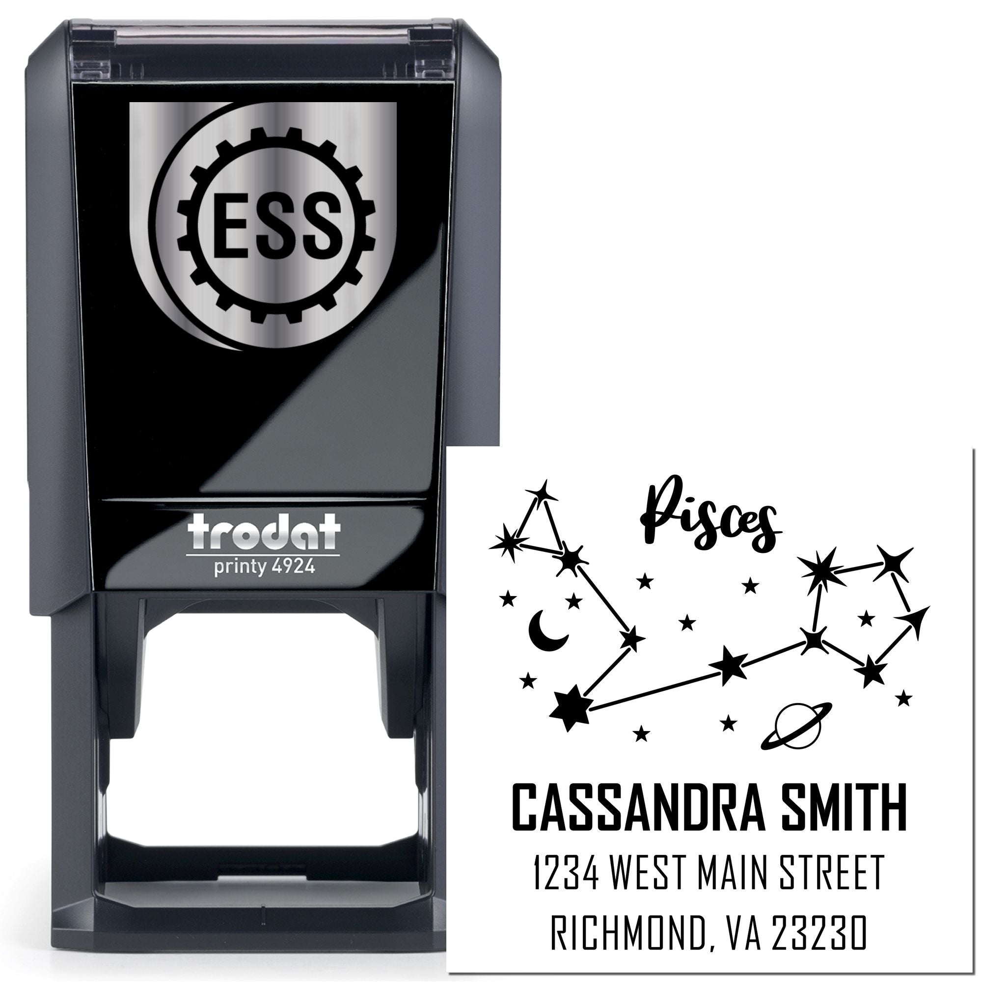 Celestial Intuitive Pisces Self-Inking Customized Return Address Stamp - Engineer Seal Stamps