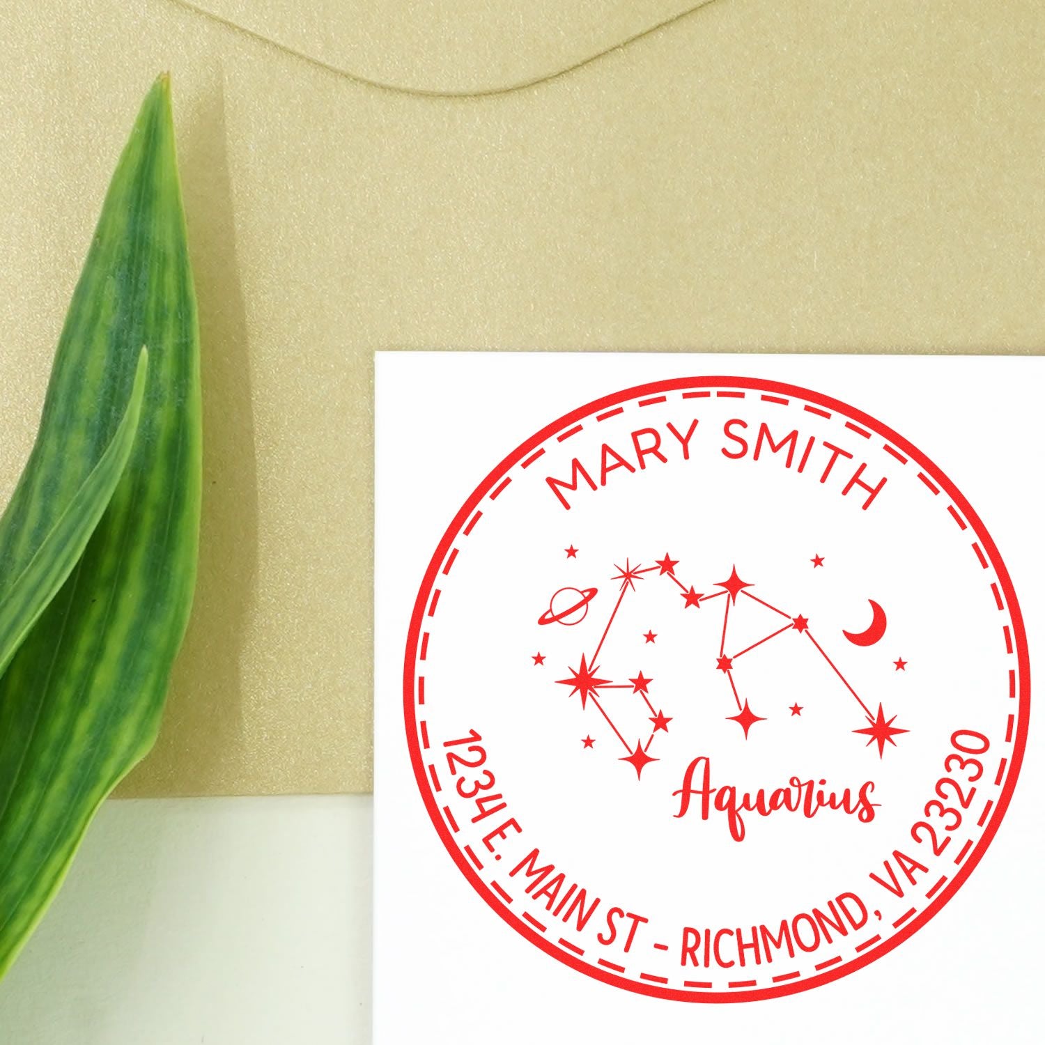 Self-Inking Constellation Aquarius Custom Made Return Address Stamper - Engineer Seal Stamps