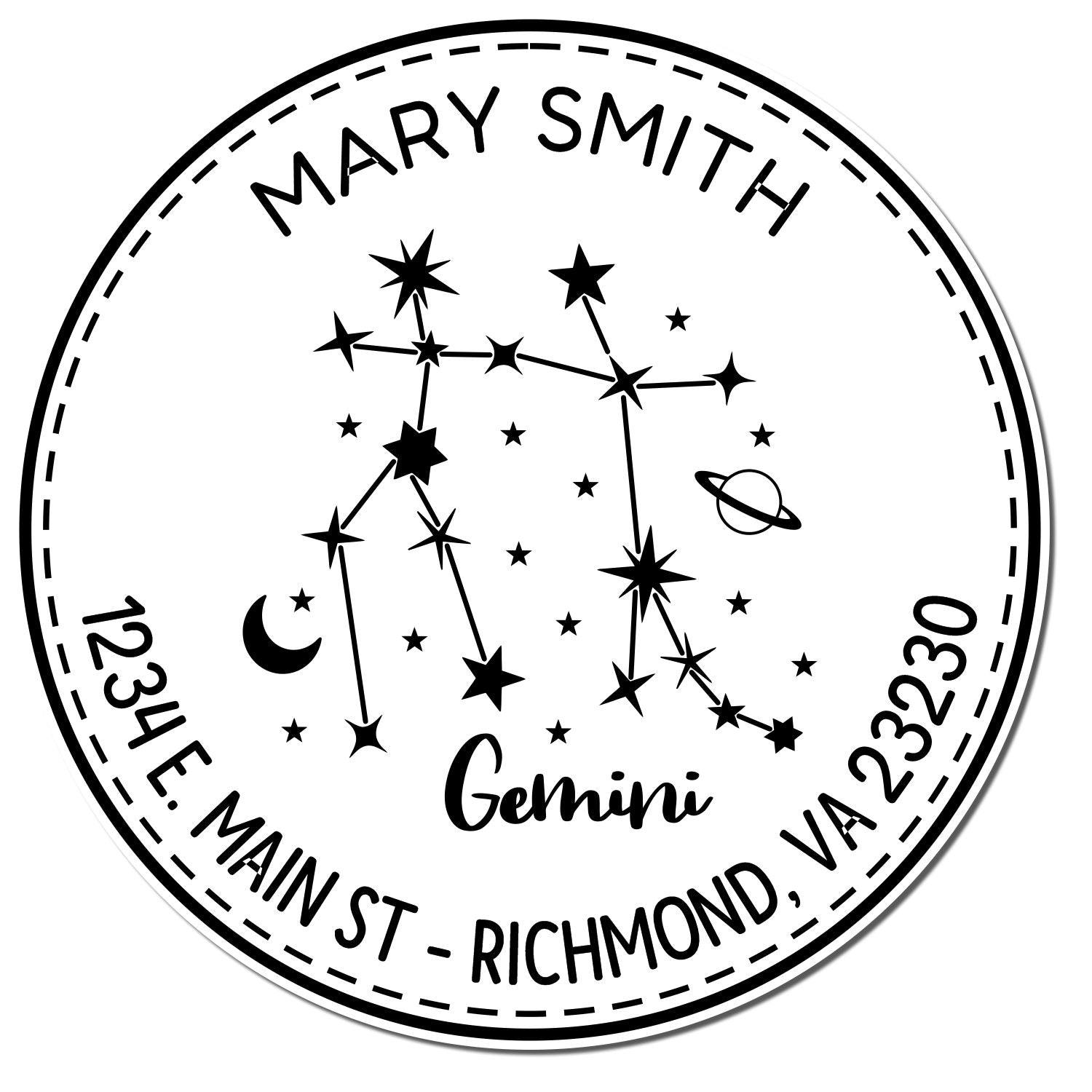 PSI Pre-Inked Constellation Gemini Customized Return Address Stamp - Engineer Seal Stamps