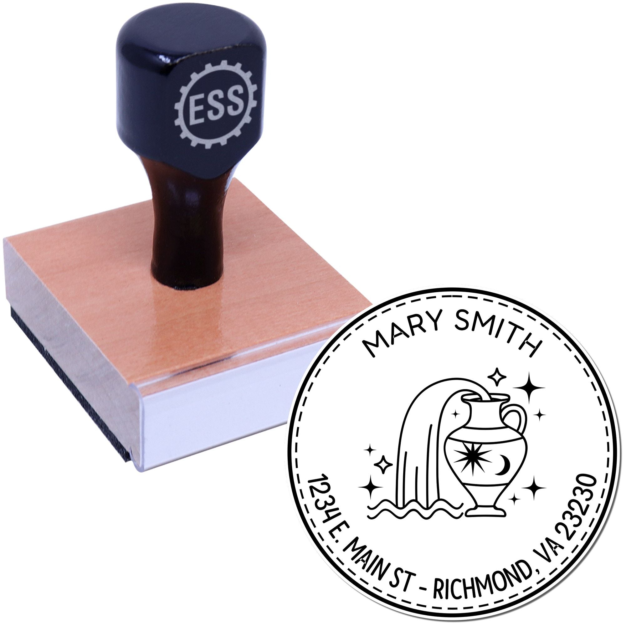 Wood Handle Eccentric Aquarius Custom Return Address Stamp - Engineer Seal Stamps