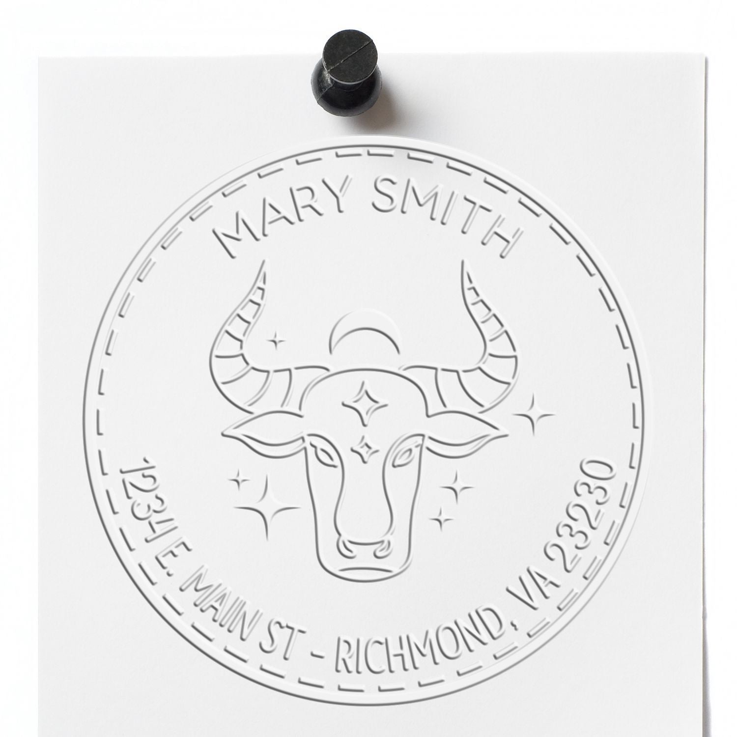 Desk Grounded Taurus Custom Made Name And Address Embossed Stamp - Engineer Seal Stamps