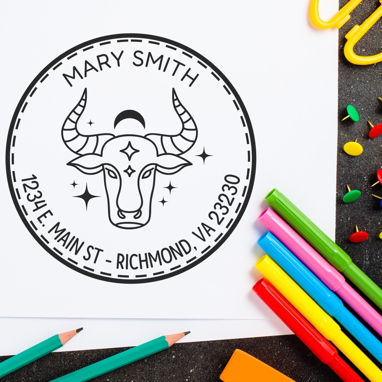 PSI Pre-Inked Grounded Taurus Custom Return Address Stamp - Engineer Seal Stamps