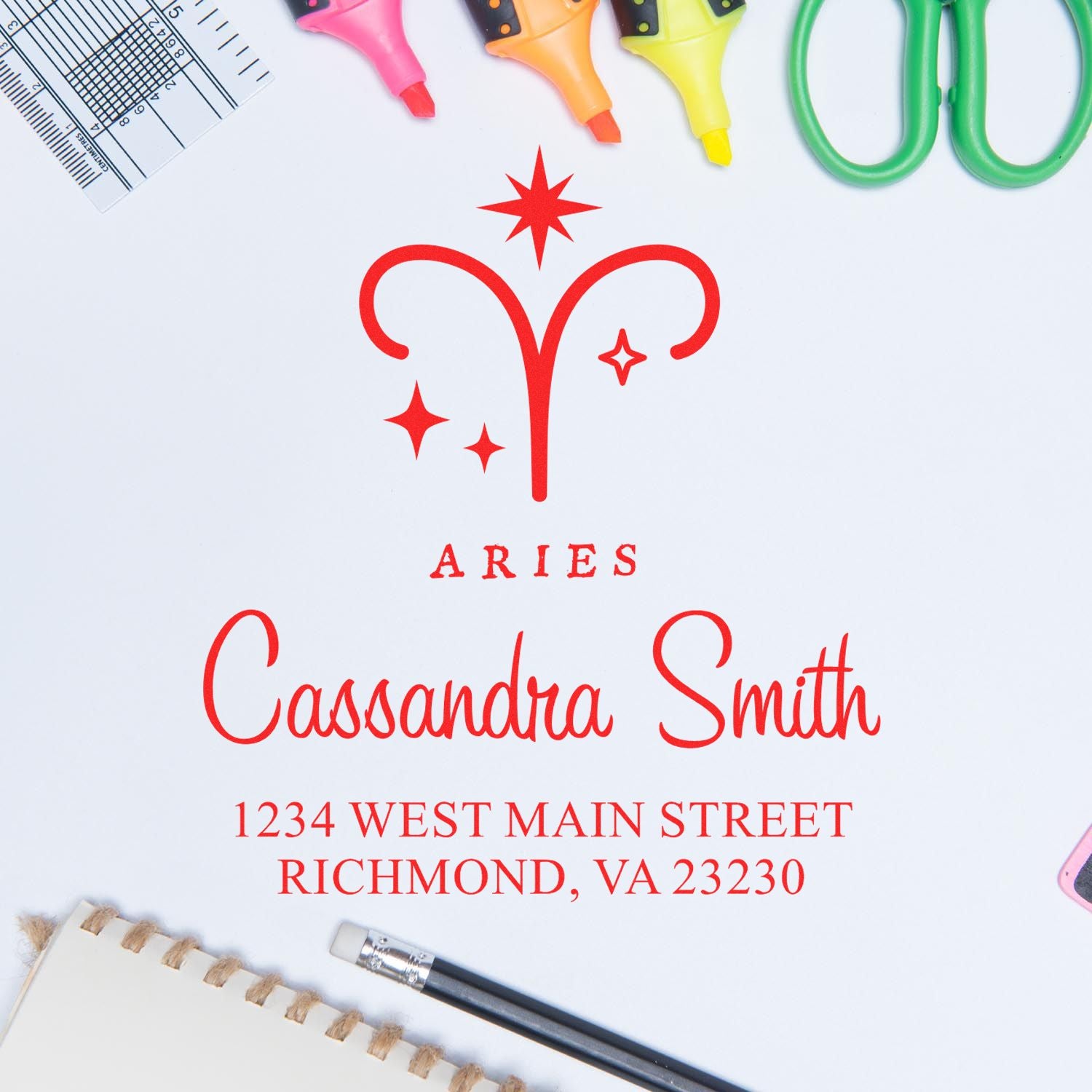 Pioneering Aries Zodiac Personalized Return Address Stamp - Engineer Seal Stamps