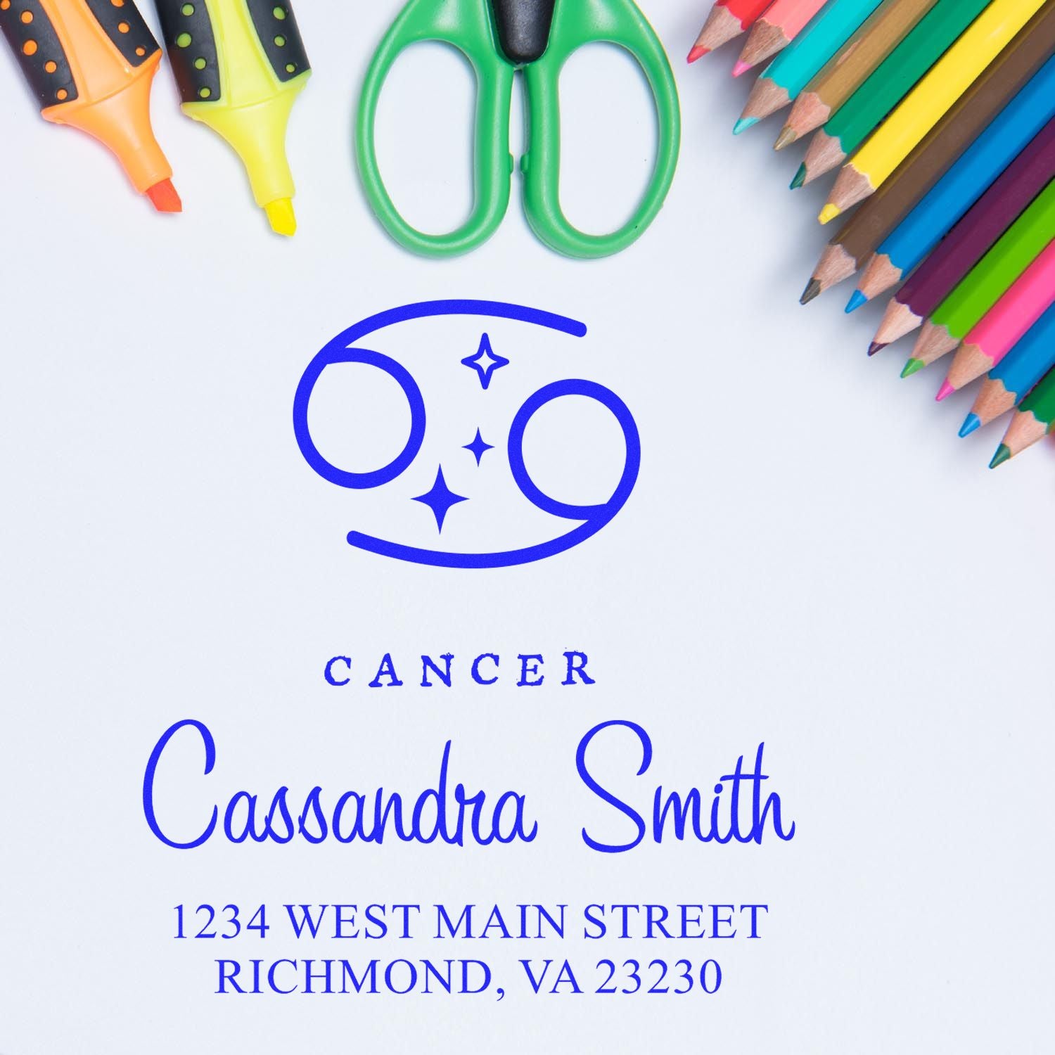 Imaginative Cancer Zodiac Personalized Return Address Stamper - Engineer Seal Stamps