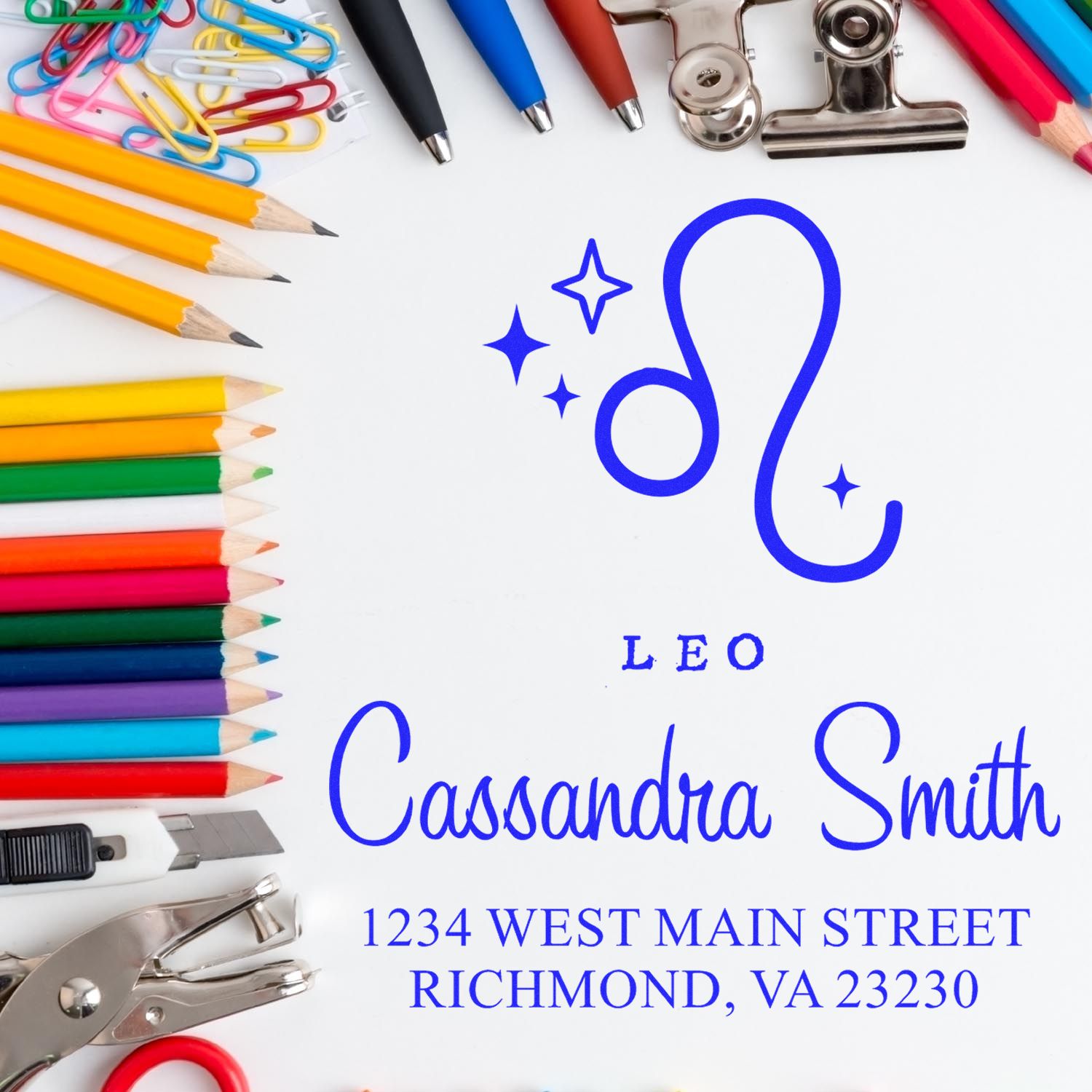 Assertive Leo Zodiac Customized Return Address Stamp - Engineer Seal Stamps
