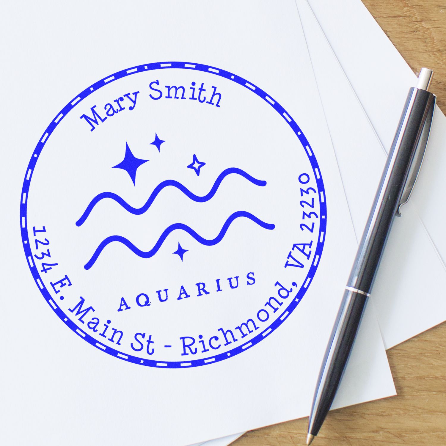 Wood Handle Symbolic Aquarius Custom Mail Stamp