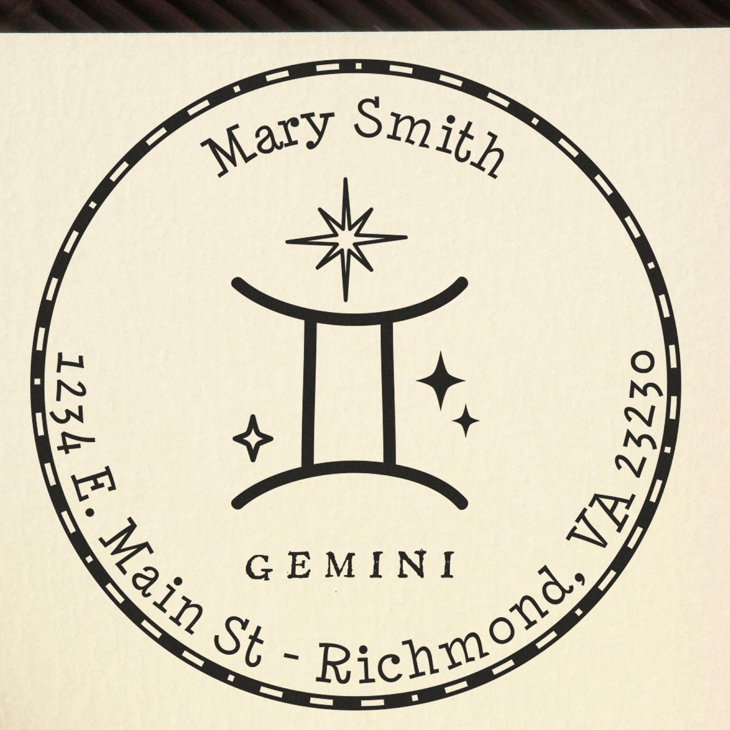 Wood Handle Symbolic Gemini Custom Address Stamp