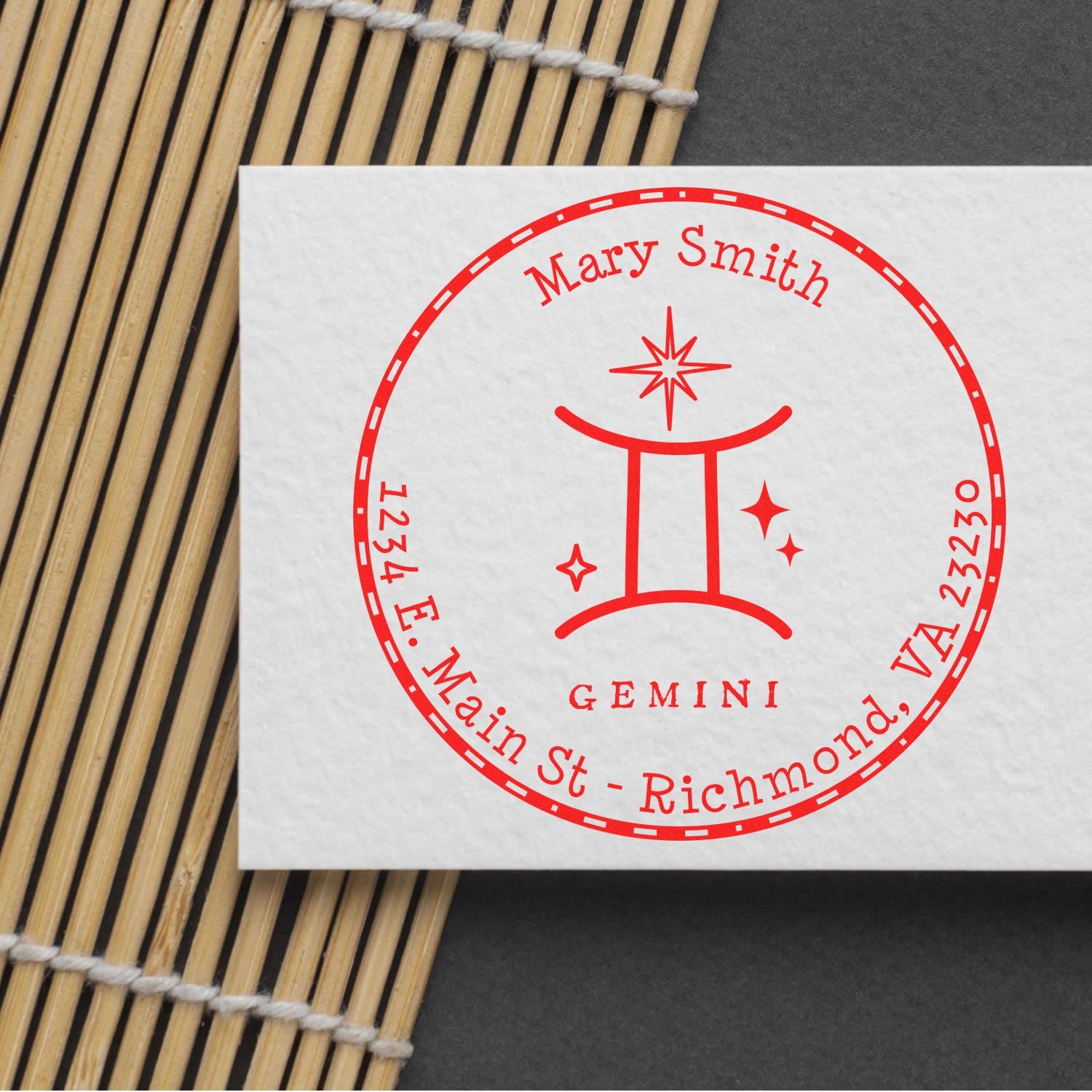 Wood Handle Symbolic Gemini Custom Address Stamp