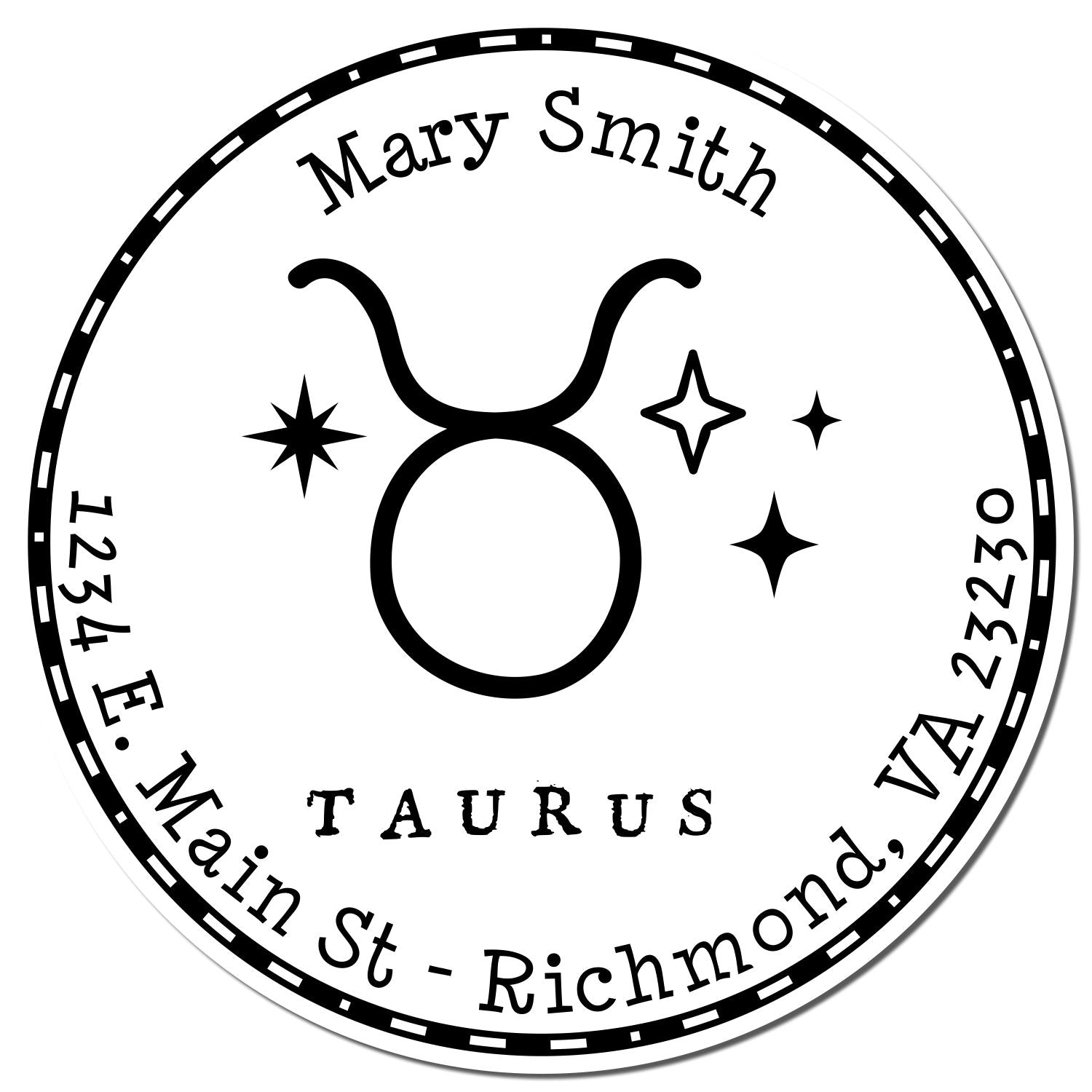Wood Handle Symbolic Taurus Custom Name And Address Stamp