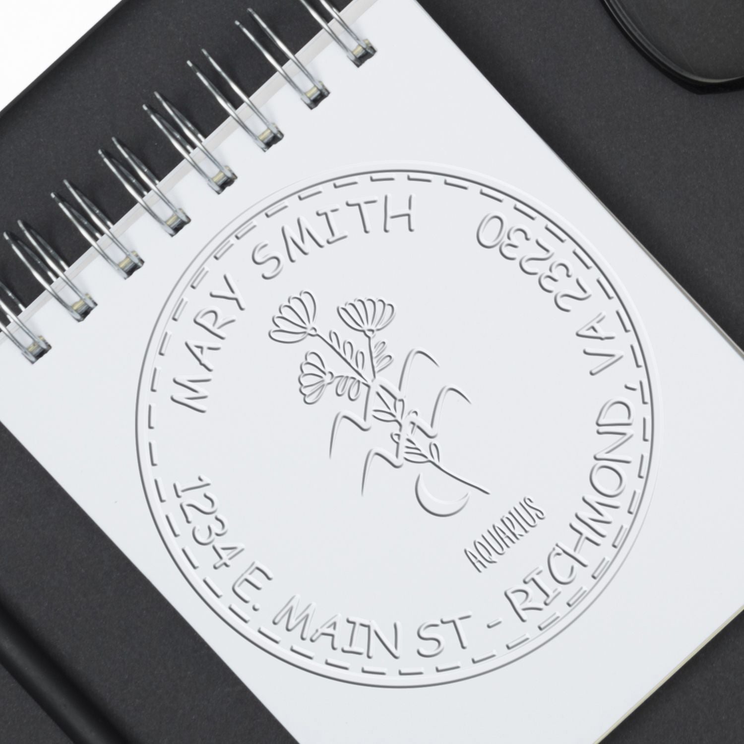 Hybrid Flowering Aquarius Personalized Home Address Embosser - Engineer Seal Stamps