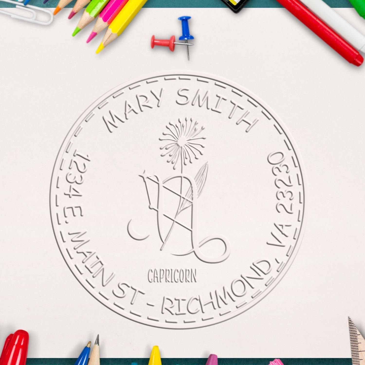 Hybrid Flowering Capricorn Personalized Home Address Paper Embosser - Engineer Seal Stamps