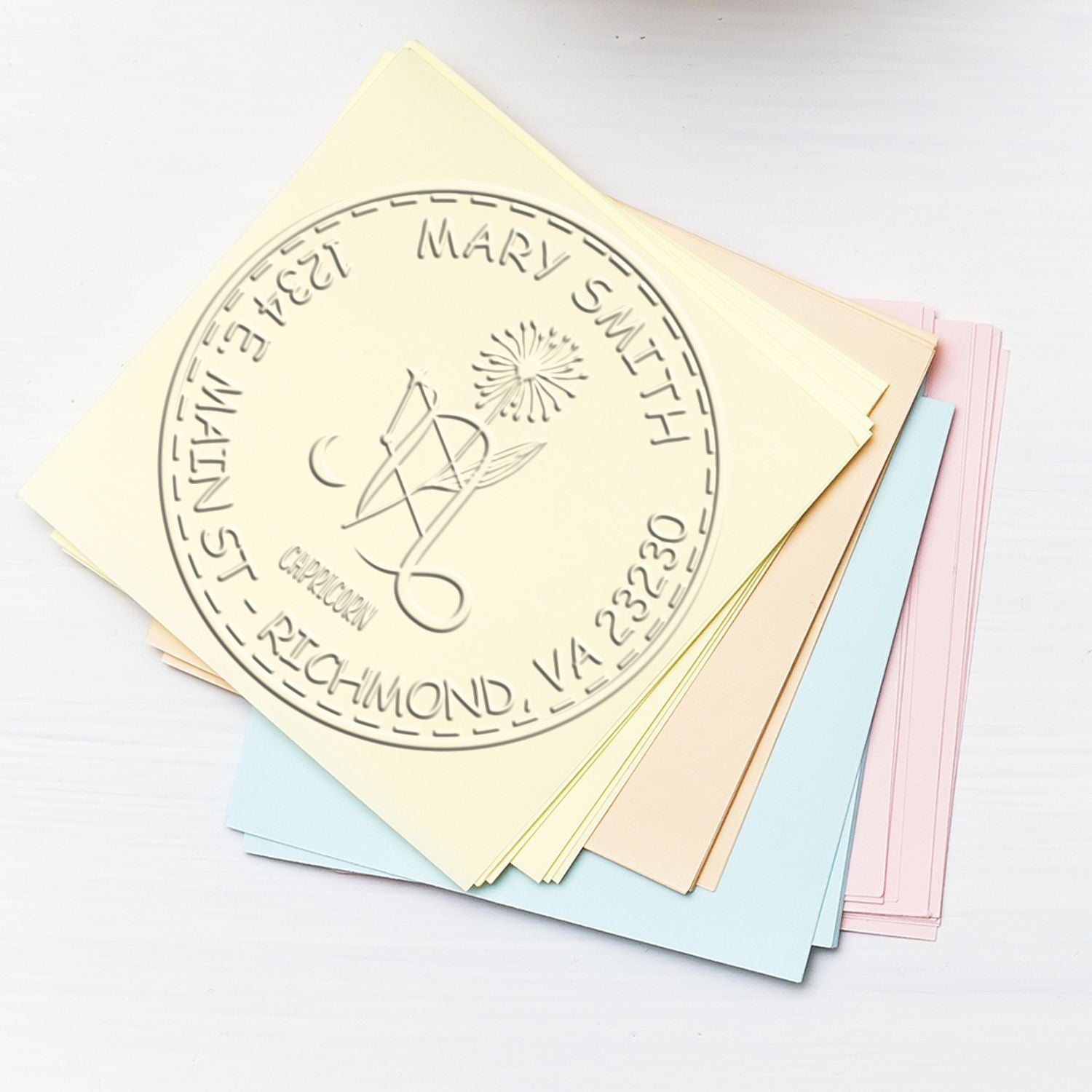 Soft Flowering Capricorn Personalized Address Embossing Stamp
