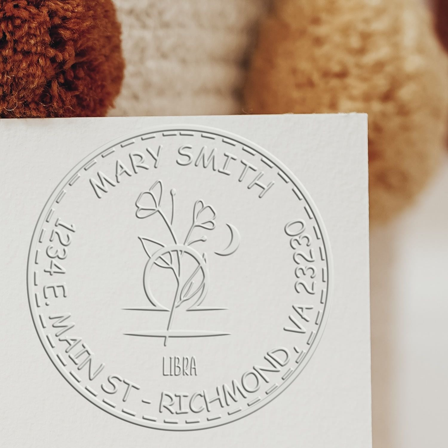 Soft Flowering Libra Personalized Home Embossed Stamp