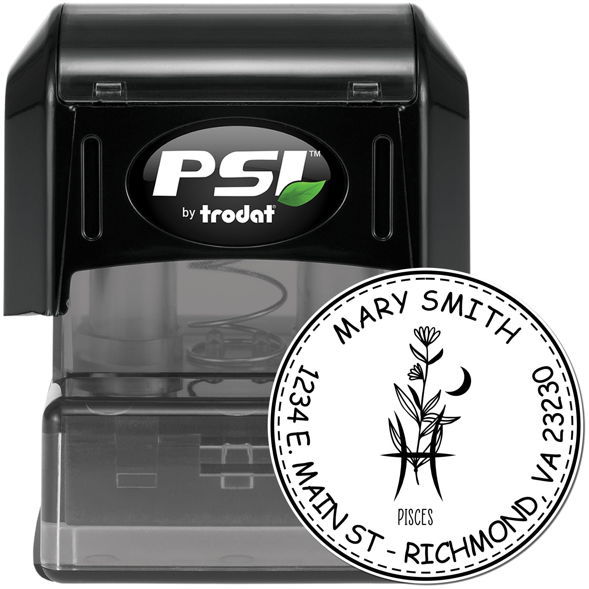 PSI Pre-Inked Flowering Pisces Custom Envelope Stamper - Engineer Seal Stamps