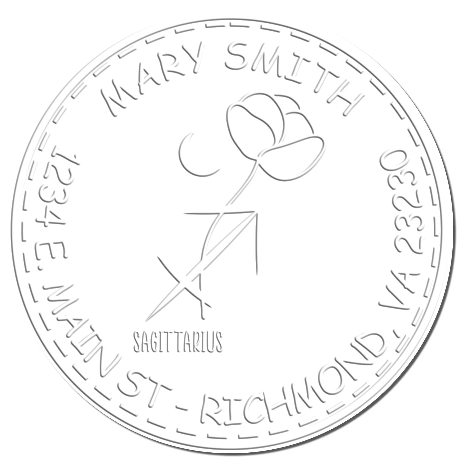 Soft Flowering Sagittarius Personalized Home Embossing Seal