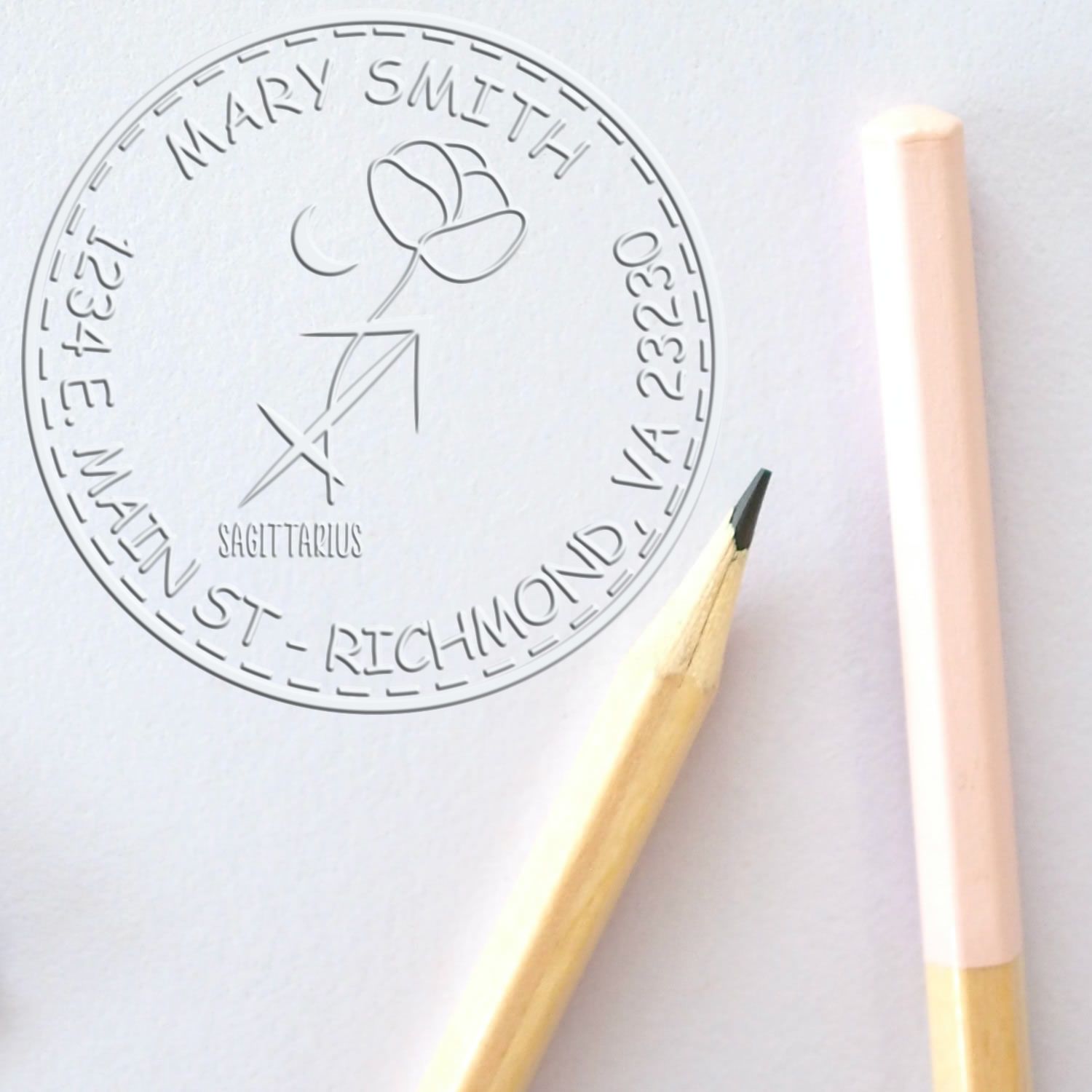 Soft Flowering Sagittarius Personalized Home Embossing Seal