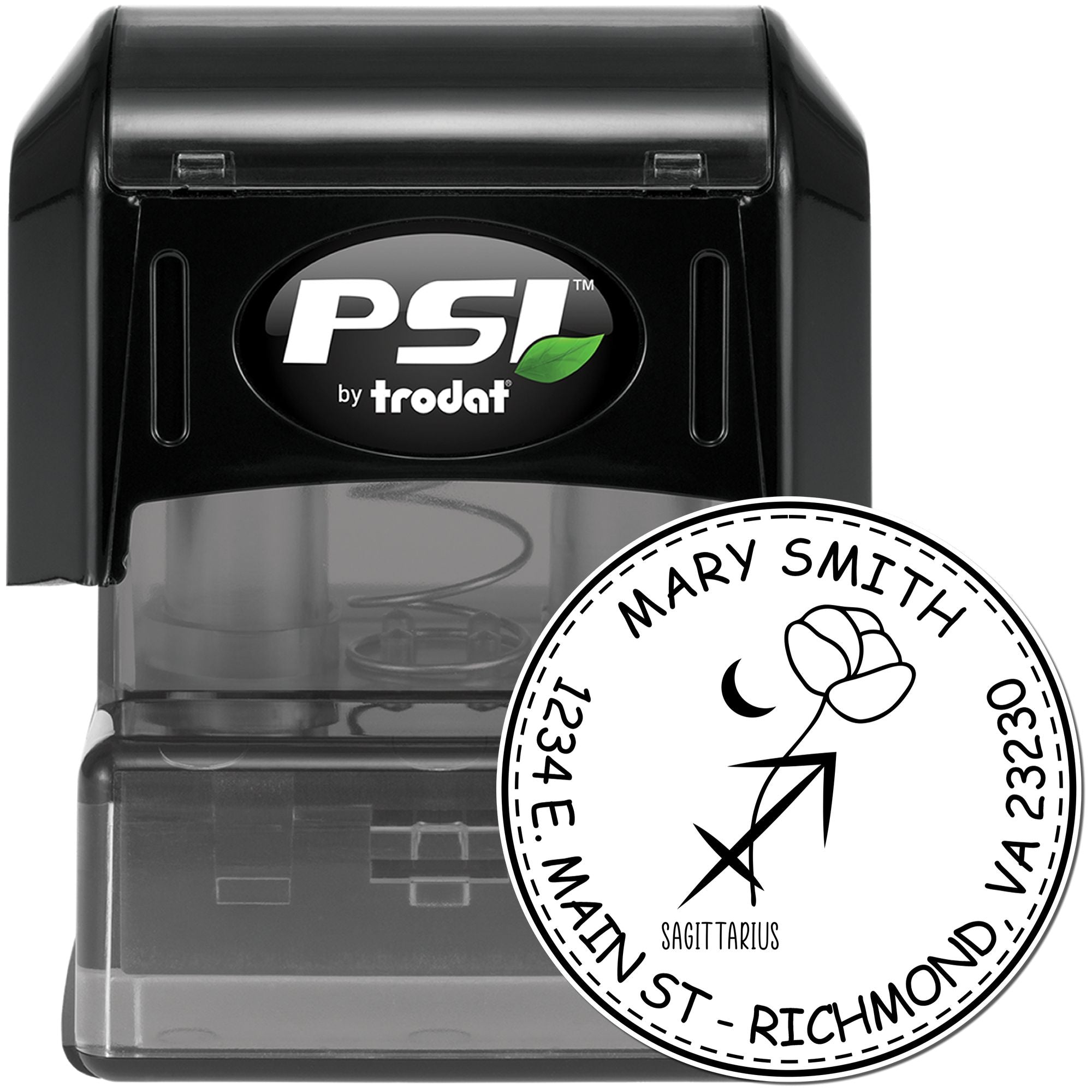 PSI Pre-Inked Flowering Sagittarius Custom Name And Address Stamp - Engineer Seal Stamps