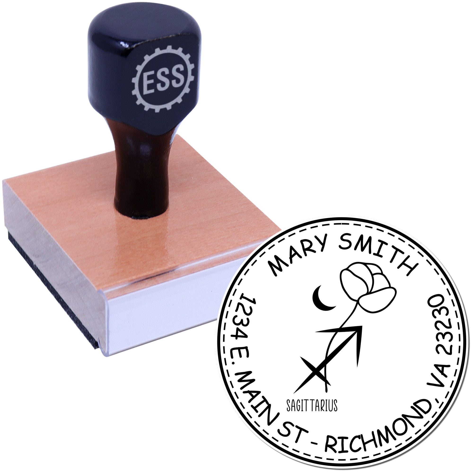 Wood Handle Flowering Sagittarius Custom Made Mailing Stamp - Engineer Seal Stamps