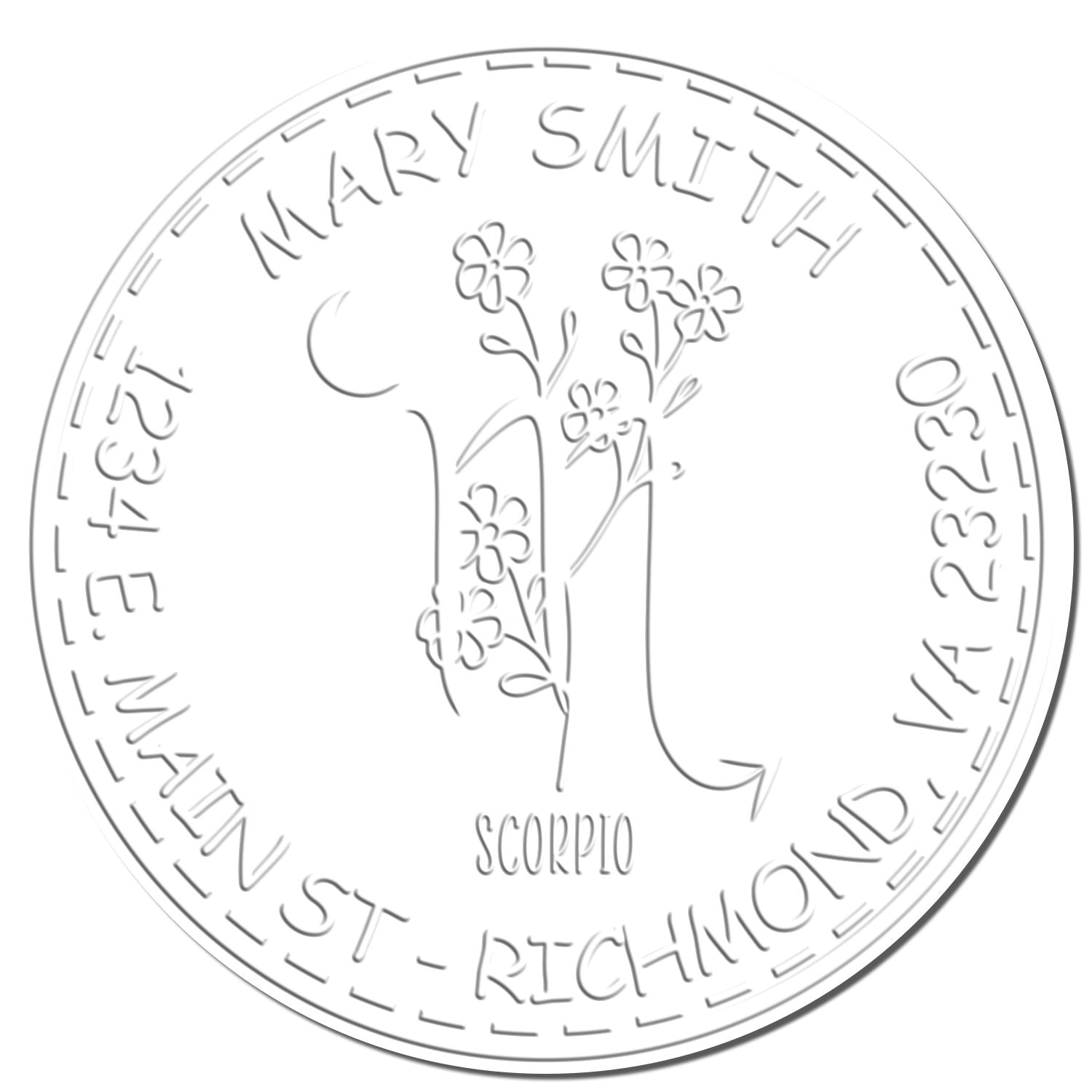 Soft Flowering Scorpio Personalized Home Embossing Stamp