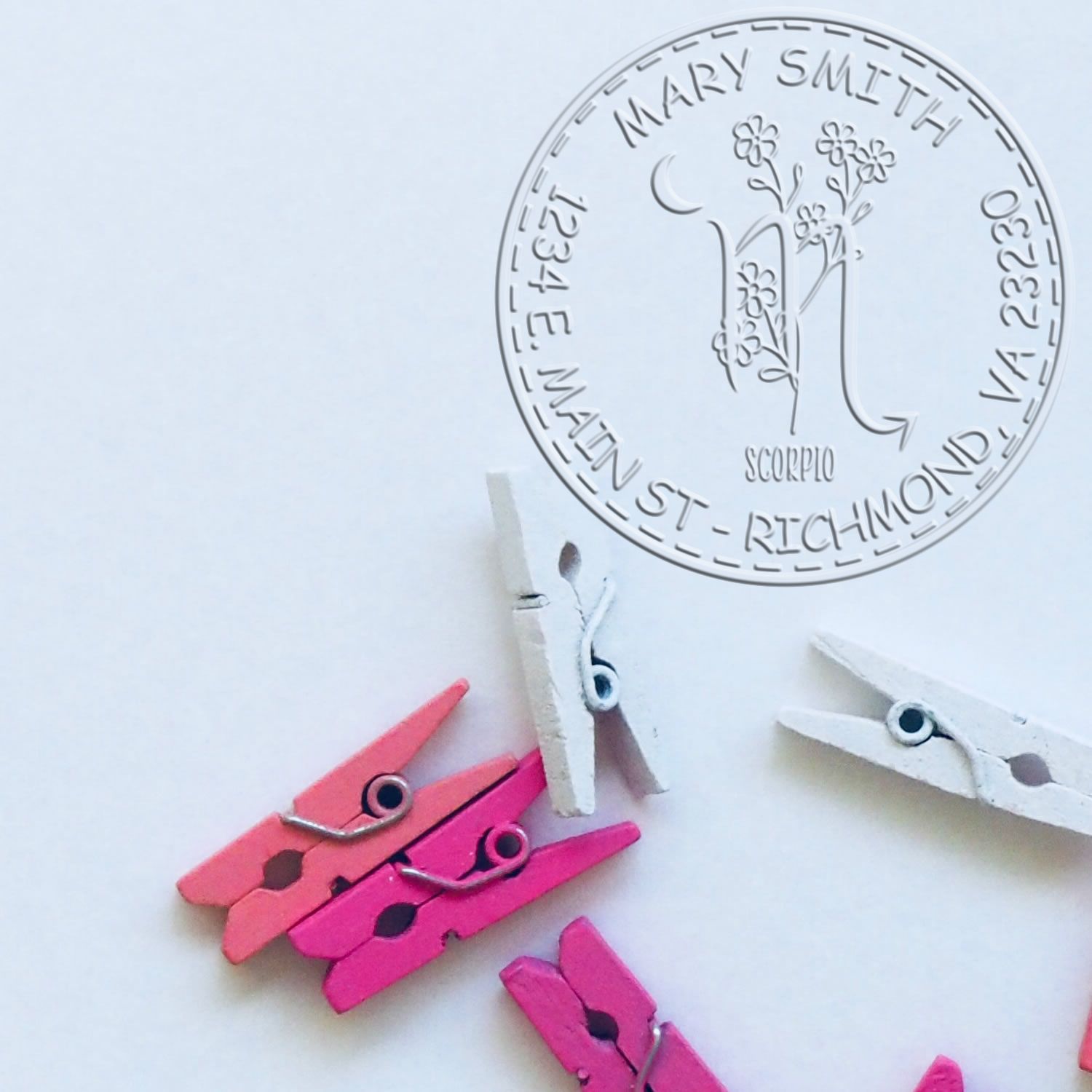 Soft Flowering Scorpio Personalized Home Embossing Stamp