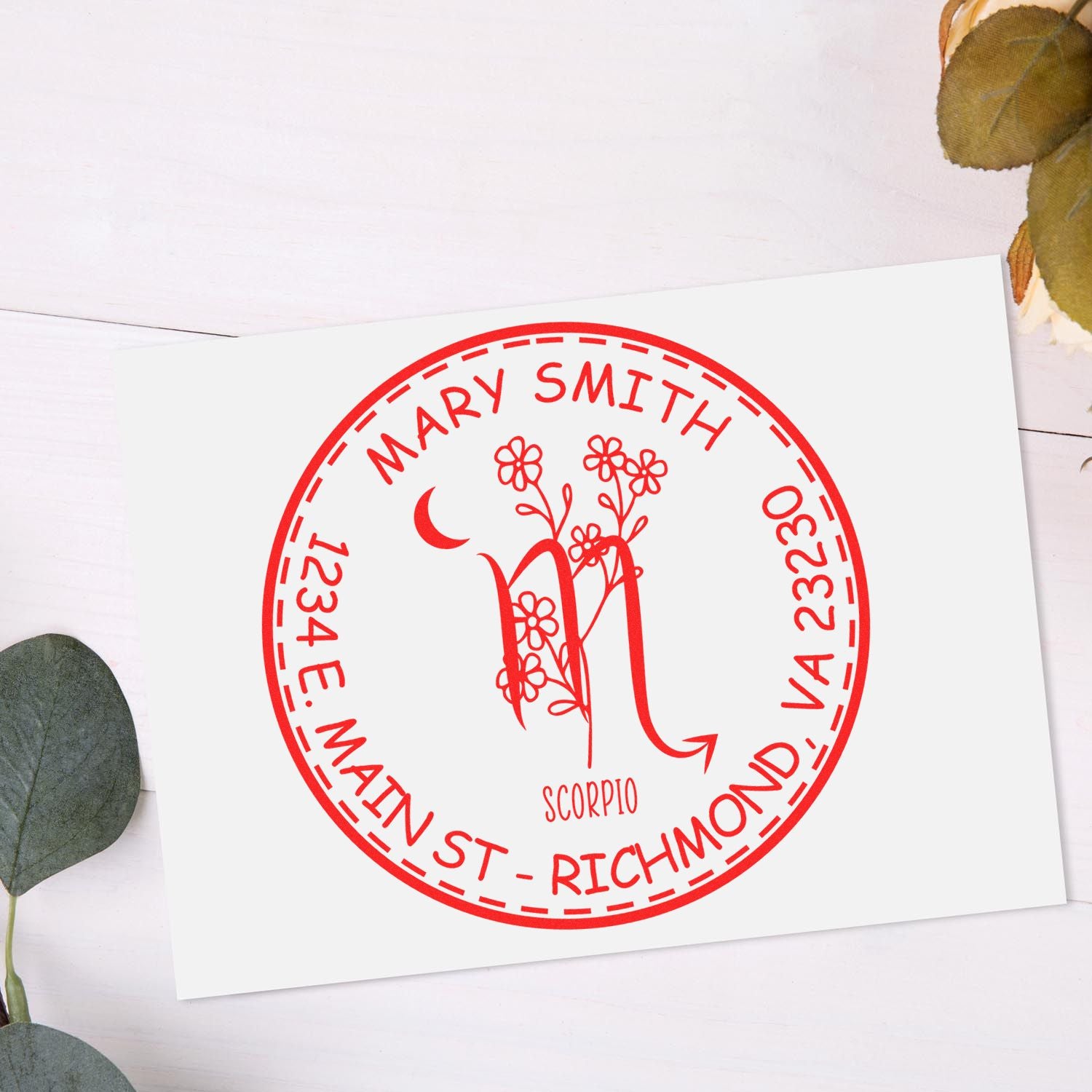 Self-Inking Flowering Scorpio Personalized New Home Stamp - Engineer Seal Stamps