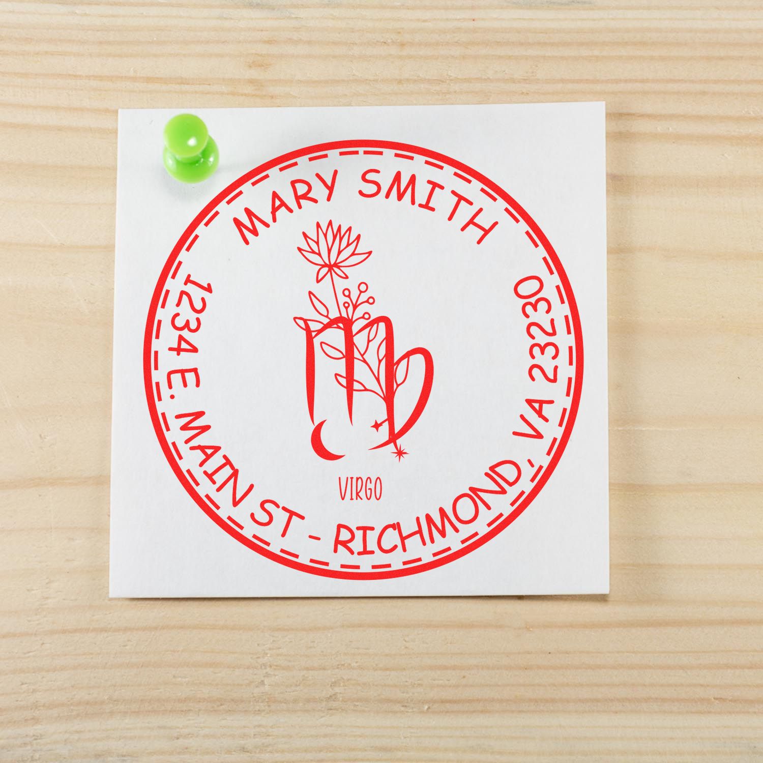 PSI Pre-Inked Flowering Virgo Custom Return Address Stamper - Engineer Seal Stamps