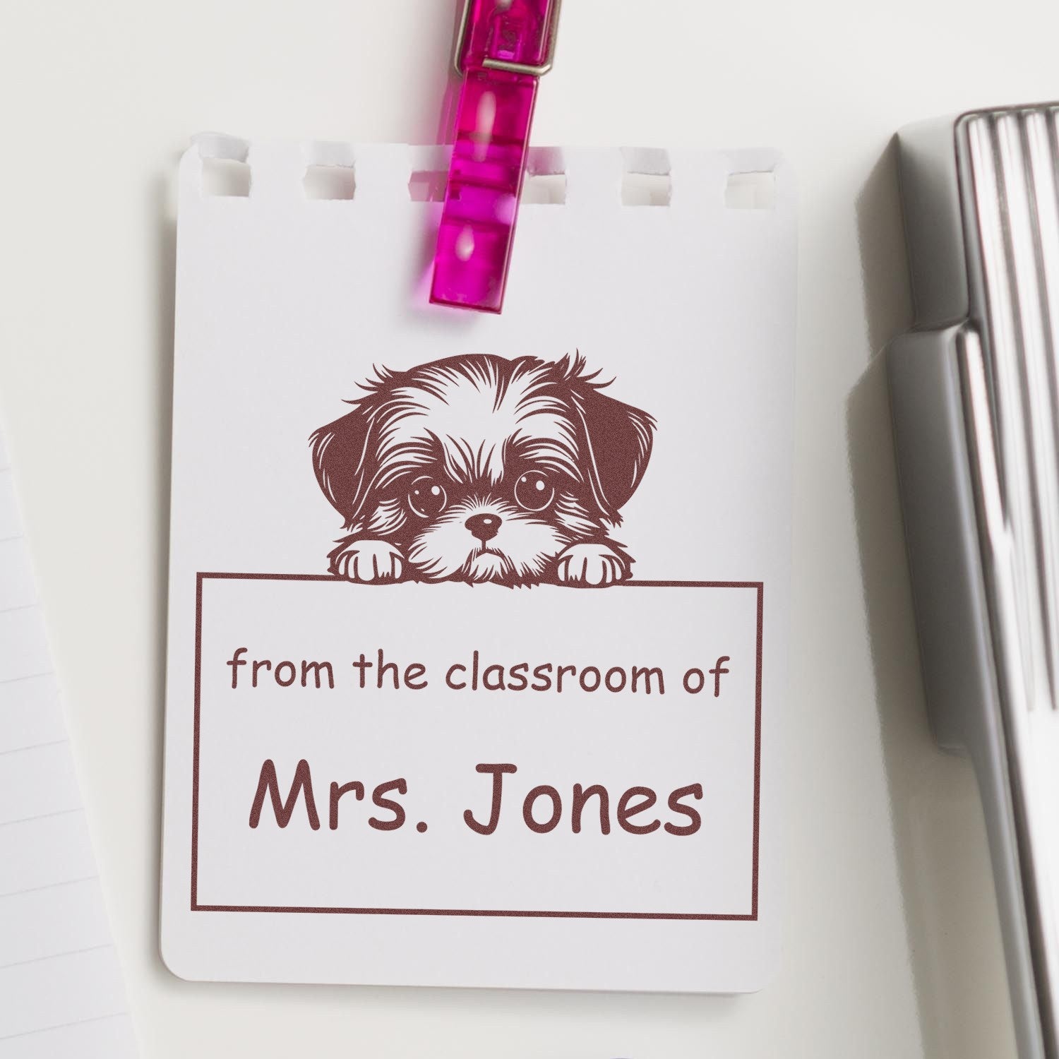 Wood Handle Shih Tzu Puppy Themed Classroom Leader Stamper