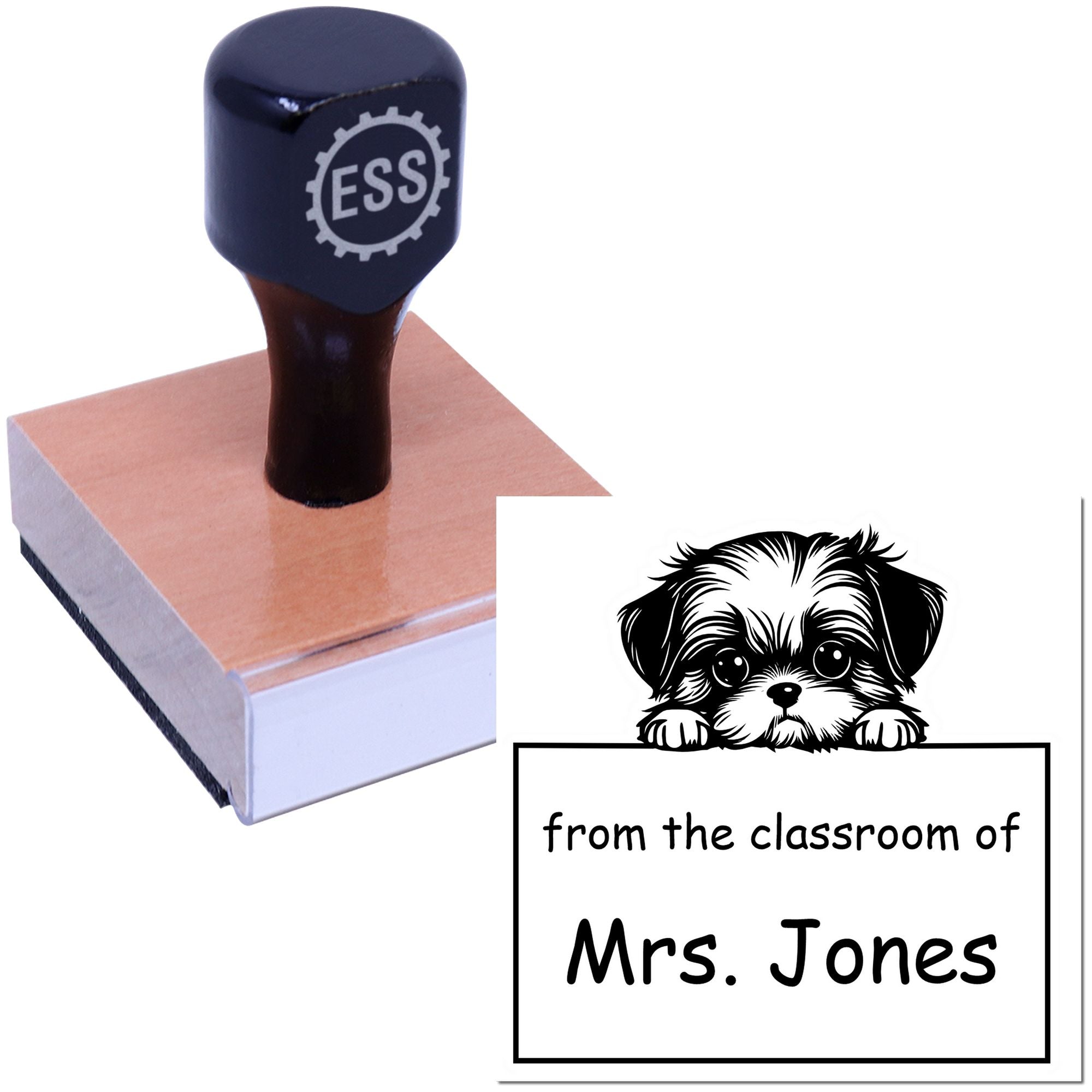 Wood Handle Shih Tzu Puppy Themed Classroom Leader Stamper