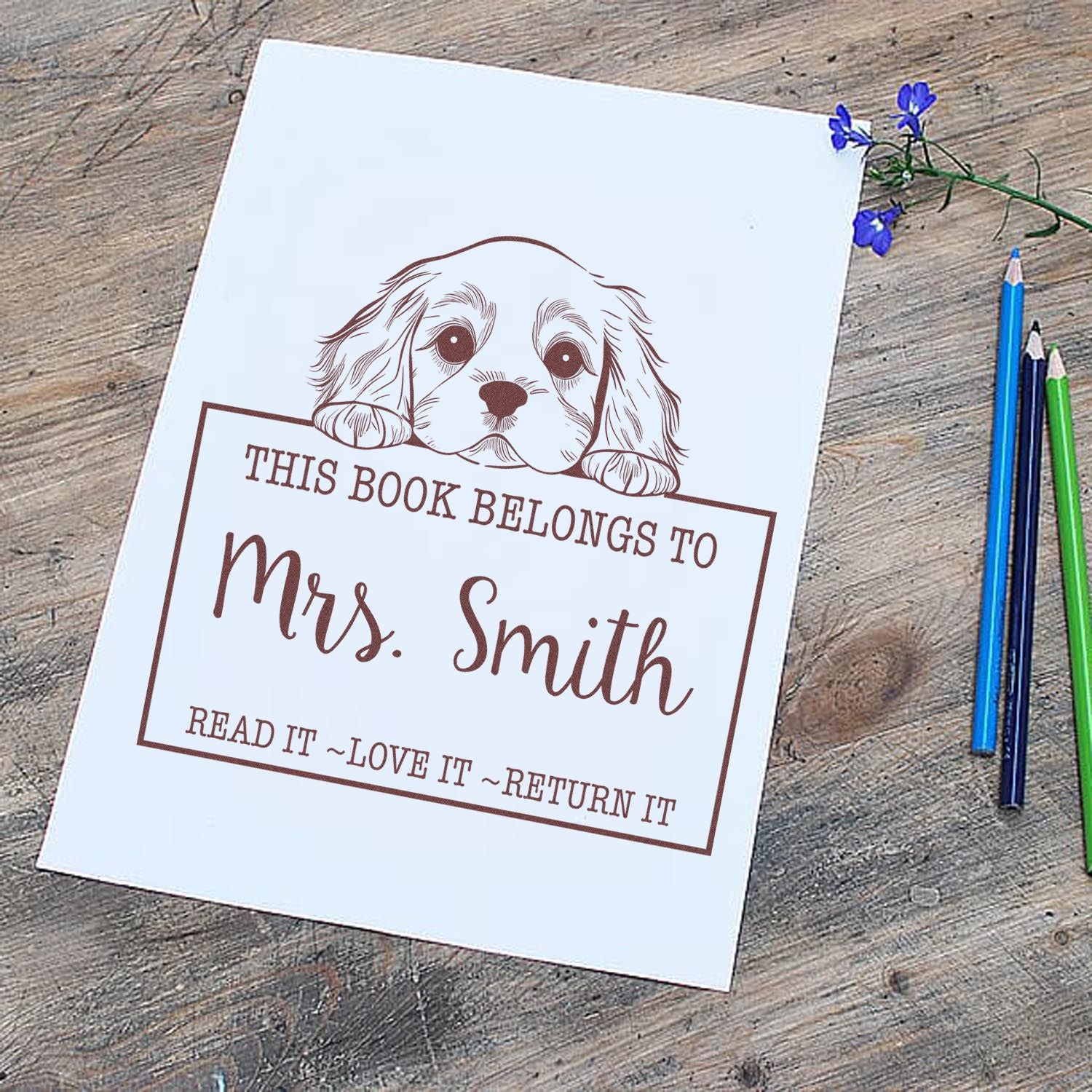 Self-Inking Cocker Spaniel Personalizable Read It Love It Return It Personalized Stamp - Engineer Seal Stamps