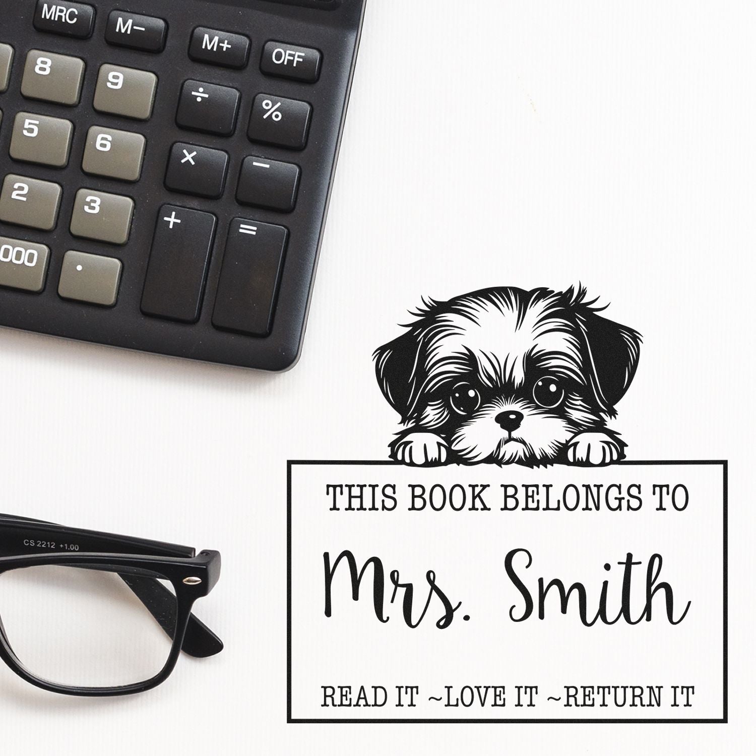 Shih Tzu Personalizable Bibliophile Rubber Stamp