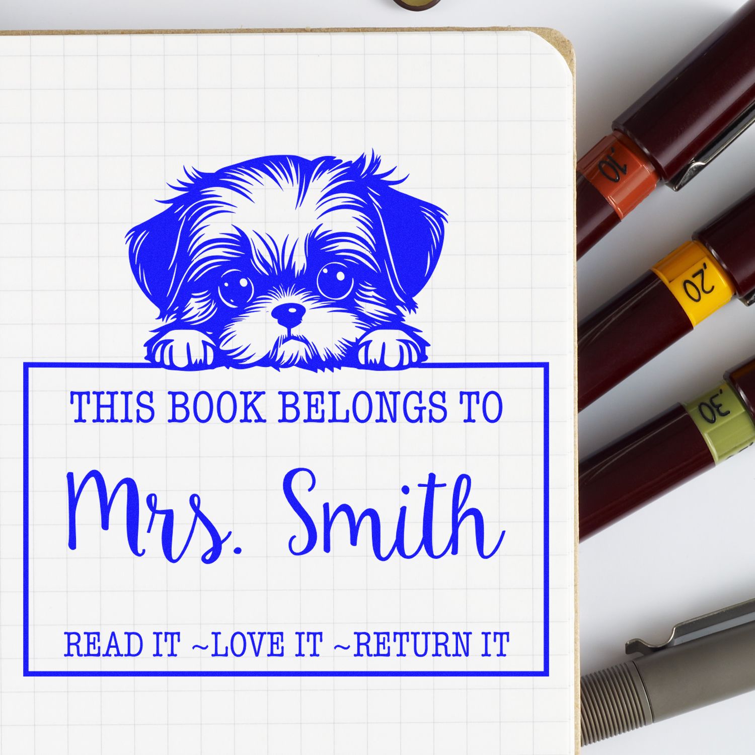 Shih Tzu Personalizable Bibliophile Rubber Stamp