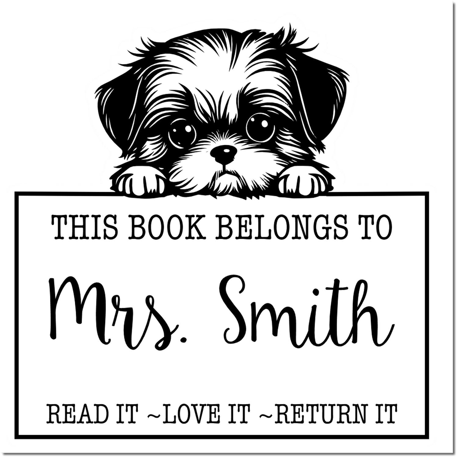 Shih Tzu Personalizable Bibliophile Rubber Stamp