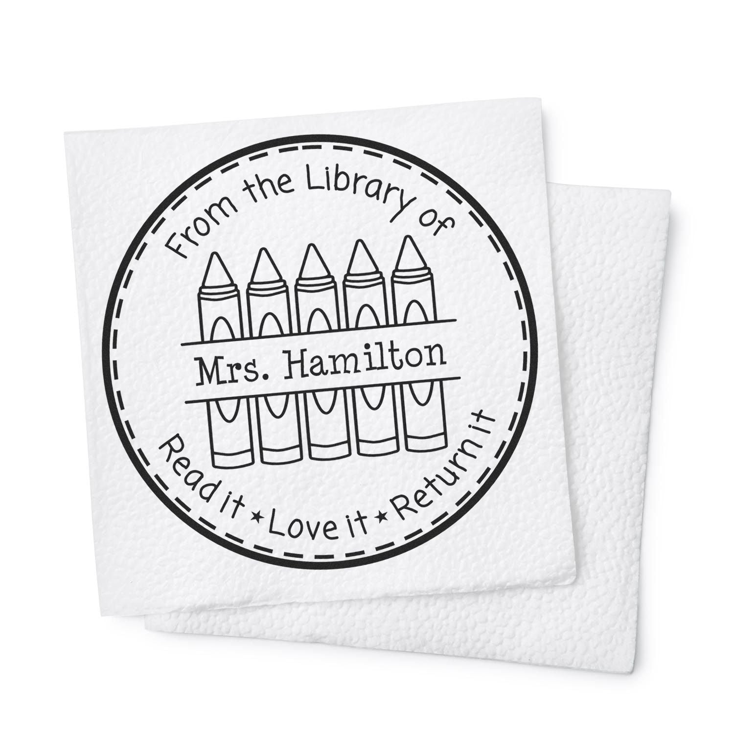 Outline Crayons PSI Pre-Inked Personalizable Teacher Reading Library Identity Stamp - Engineer Seal Stamps
