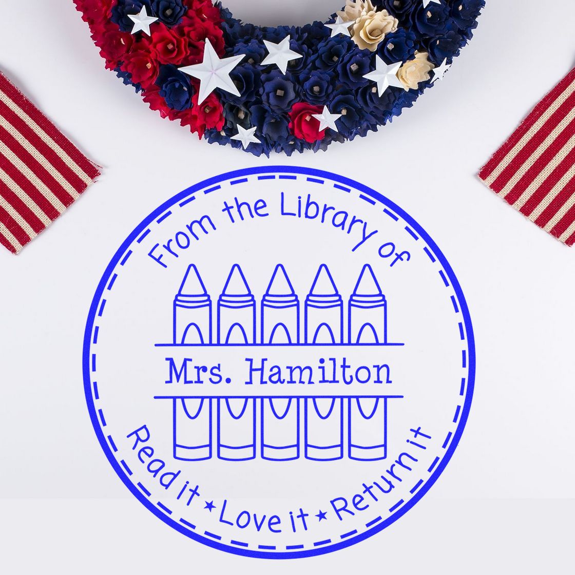 Outline Crayons Customized Teacher Love Stamp