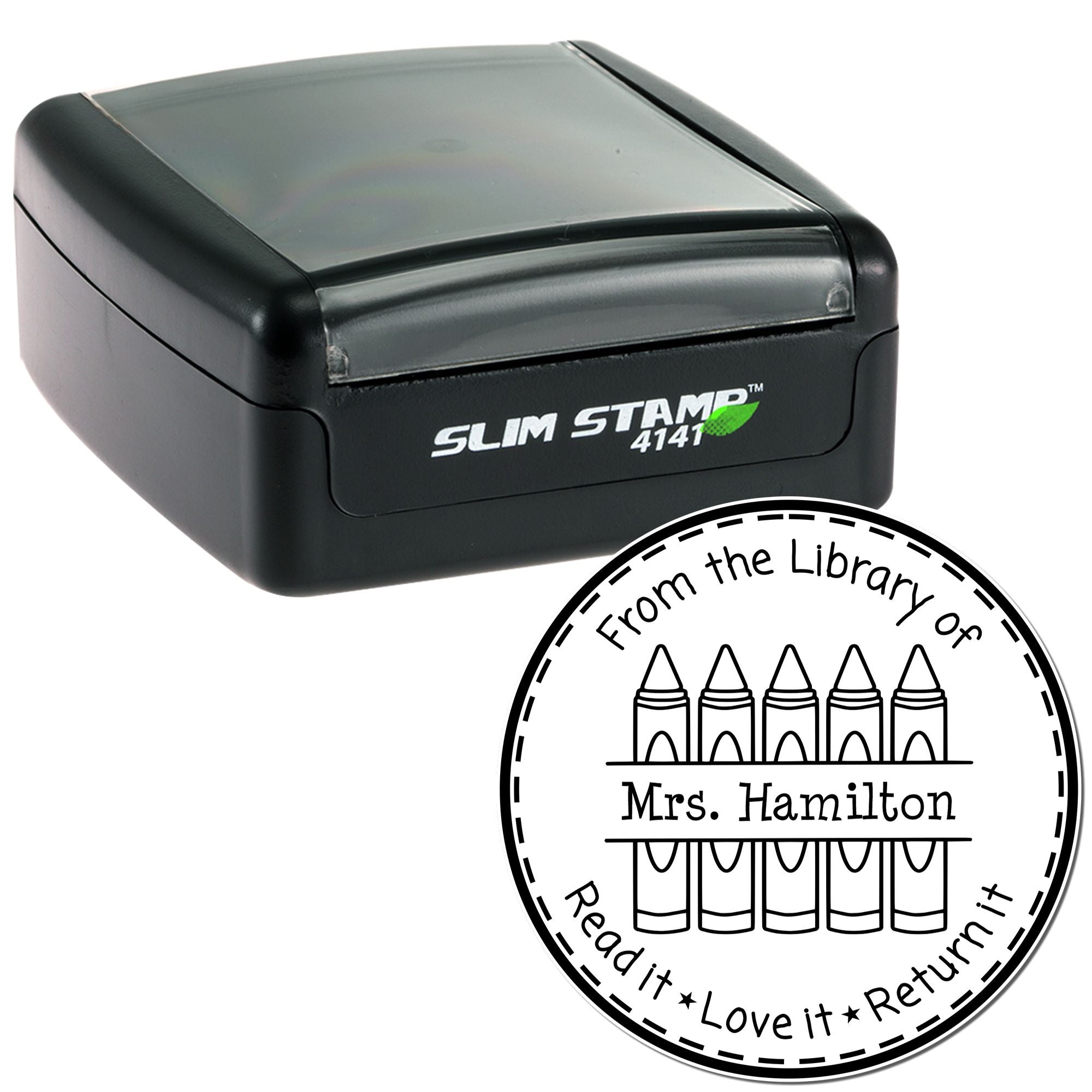 Pre-Inked Outline Crayons Teacher For Book Lending Stamp - Engineer Seal Stamps